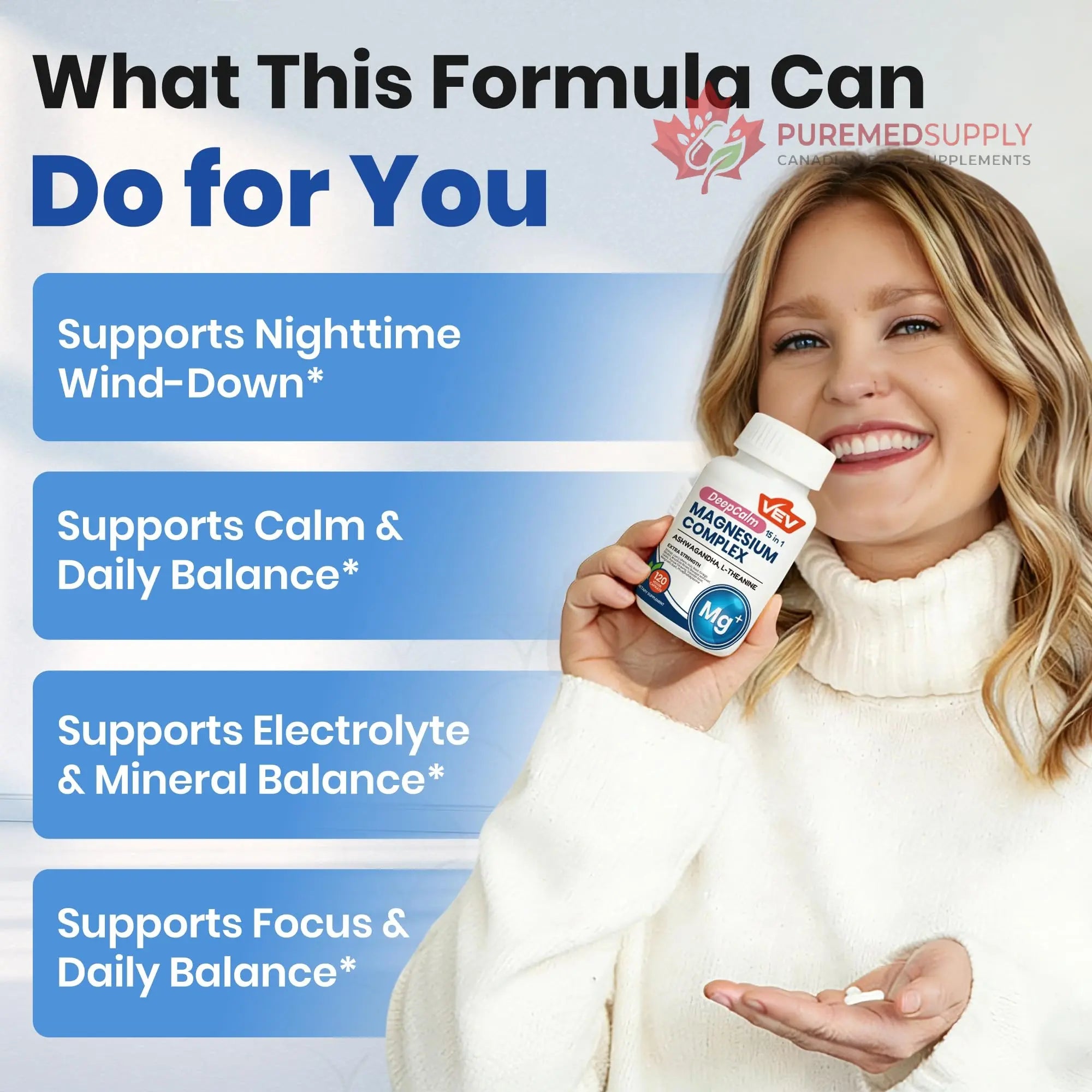 VEV DeepCalm Magnesium Complex for Women – 15-in-1 Glycinate & Citrate Capsules with Ashwagandha & L-Theanine – 120 Vegan Capsules VEV buy supplements canada