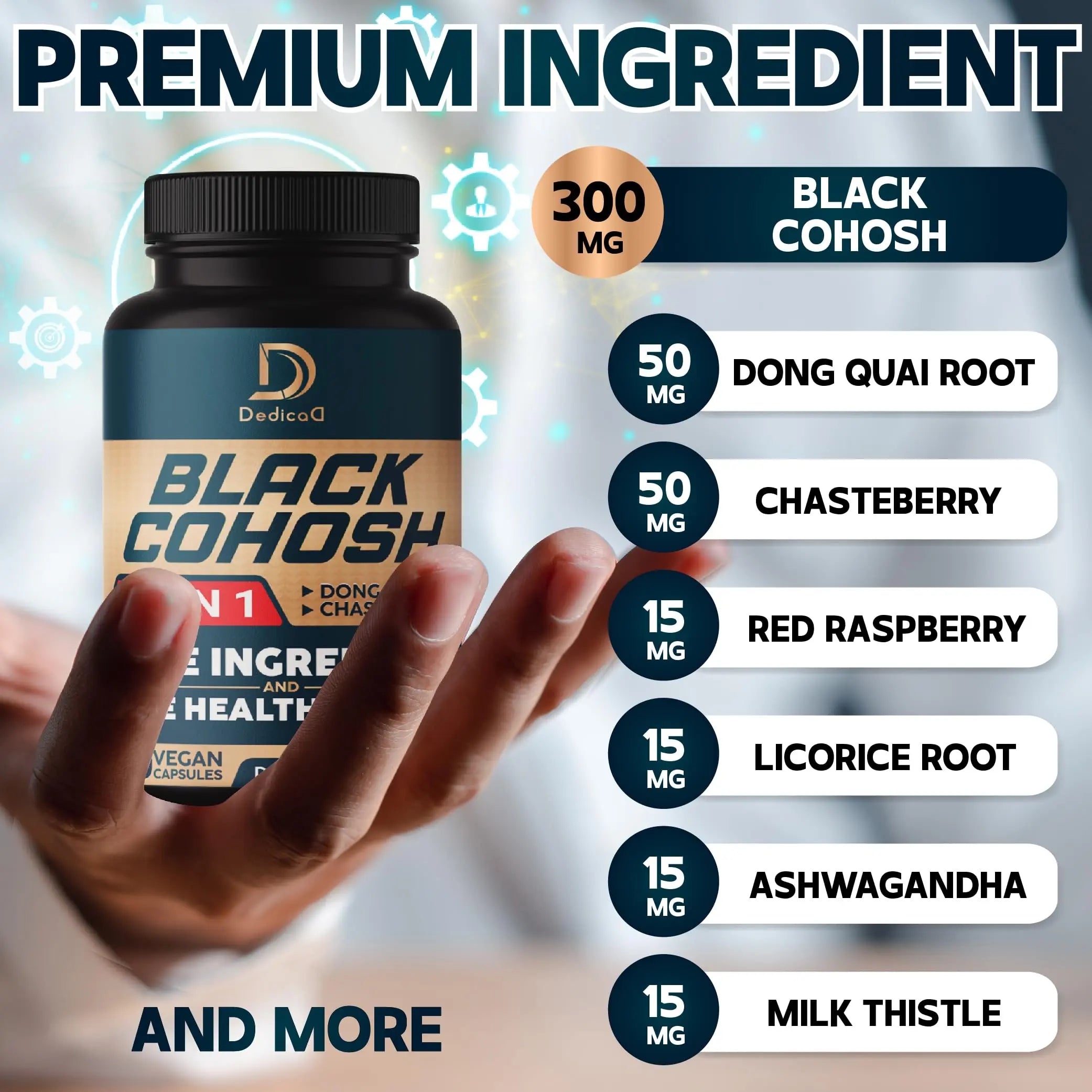 DEDICAD Black Cohosh Supplement - 3 Months for Menopause & Immune Health - Blend of 12 Potent Herb Includes Dong Quai, Chasteberry, Wild Yam, Red Clover, Black Pepper & Others - 90 Vegan Capsules DEDICAD buy supplements canada