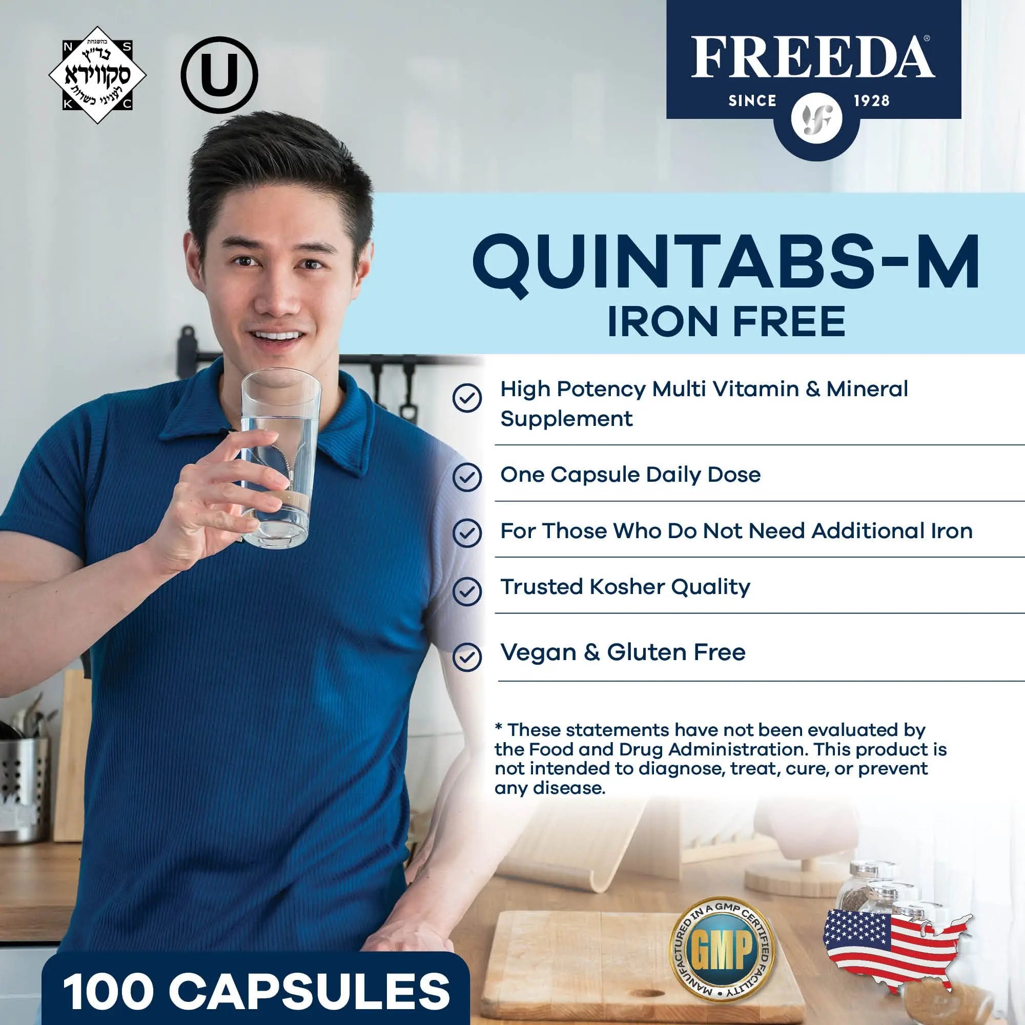 FREEDA One Daily Multivitamin Without Iron – Quintabs-M Iron-Free – Kosher, Balanced Multivitamin Supplements for Adults FREEDA buy supplements canada