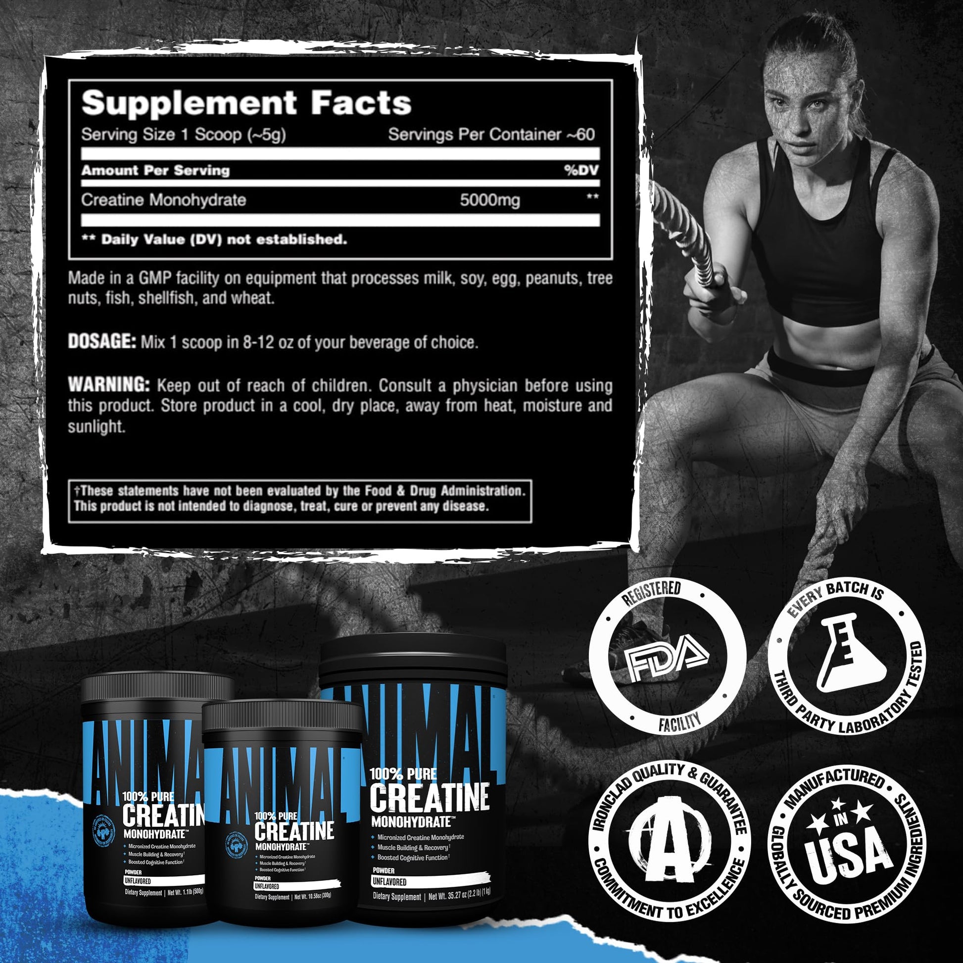 Animal Creatine Monohydrate Powder – Micronized Creatine for Women and Men, Supports Muscle Growth, Strength, Endurance, Recovery and ATP Production, Gym & Workout Supplements - Unflavored, 300g Animal buy supplements canada
