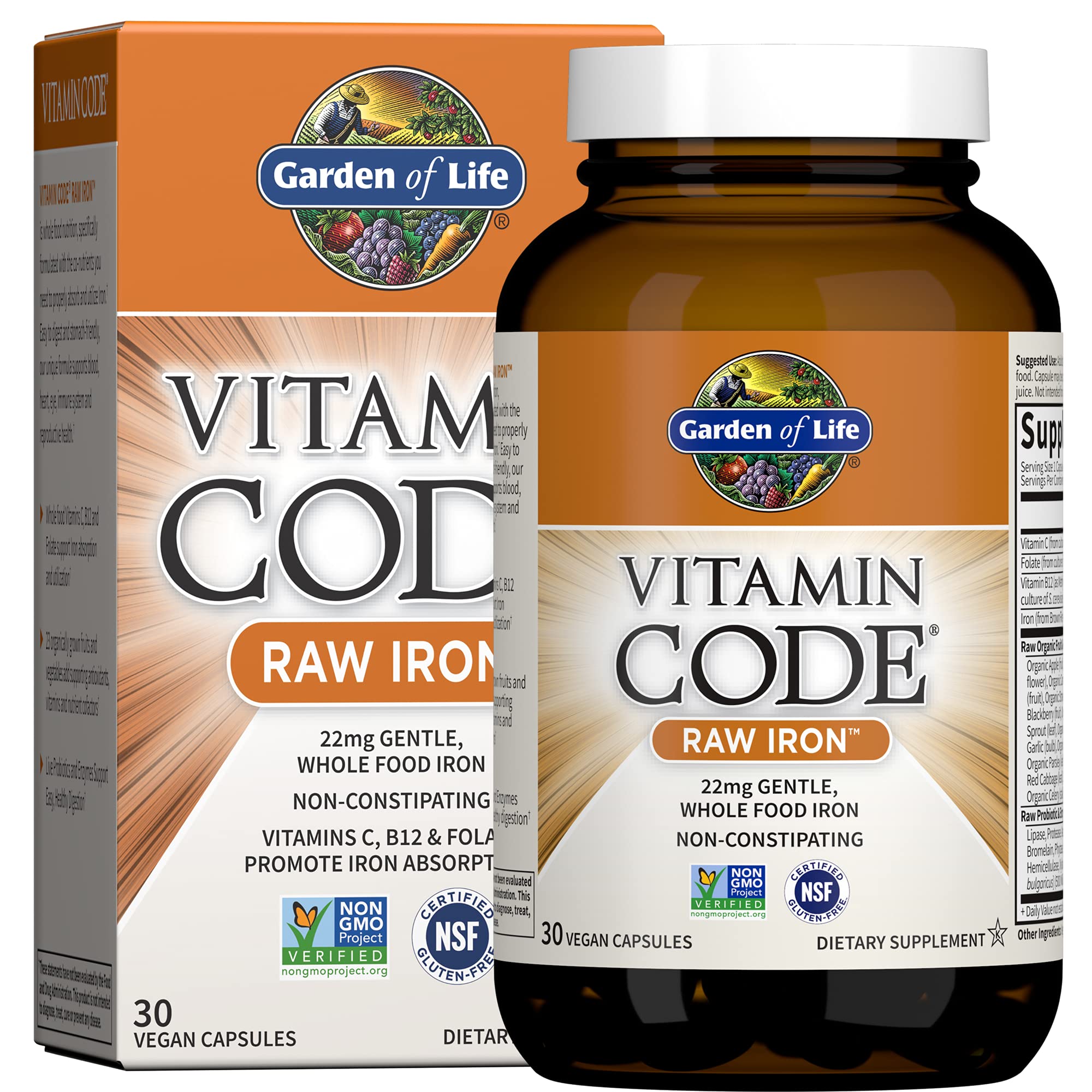 Garden of Life Vitamin Code Raw Iron Supplement - 30 Vegan Capsules, 22mg Once Daily Iron, Vitamins C, B12, Folate, Fruit, Veggies & Probiotics, Iron Supplements for Women Garden of Life buy supplements canada