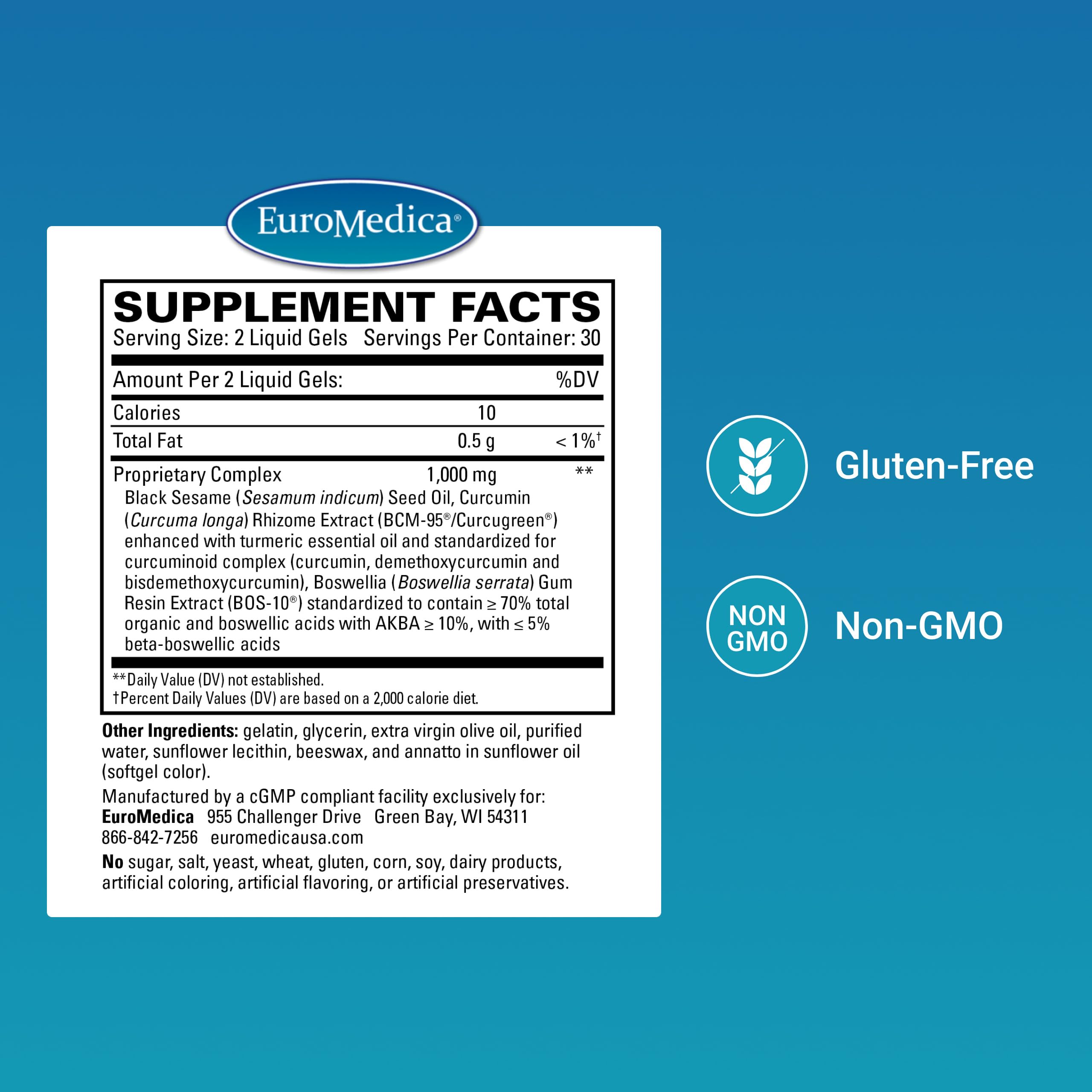 EuroMedica Acute Pain Relief - Dietary Supplement with BCM-95 Curcumin & BOS-10 Boswellia - Black Sesame Seed Oil Supplement to Support Relief of Occasional Discomfort - 60 Liquid Gels EuroMedica buy supplements canada