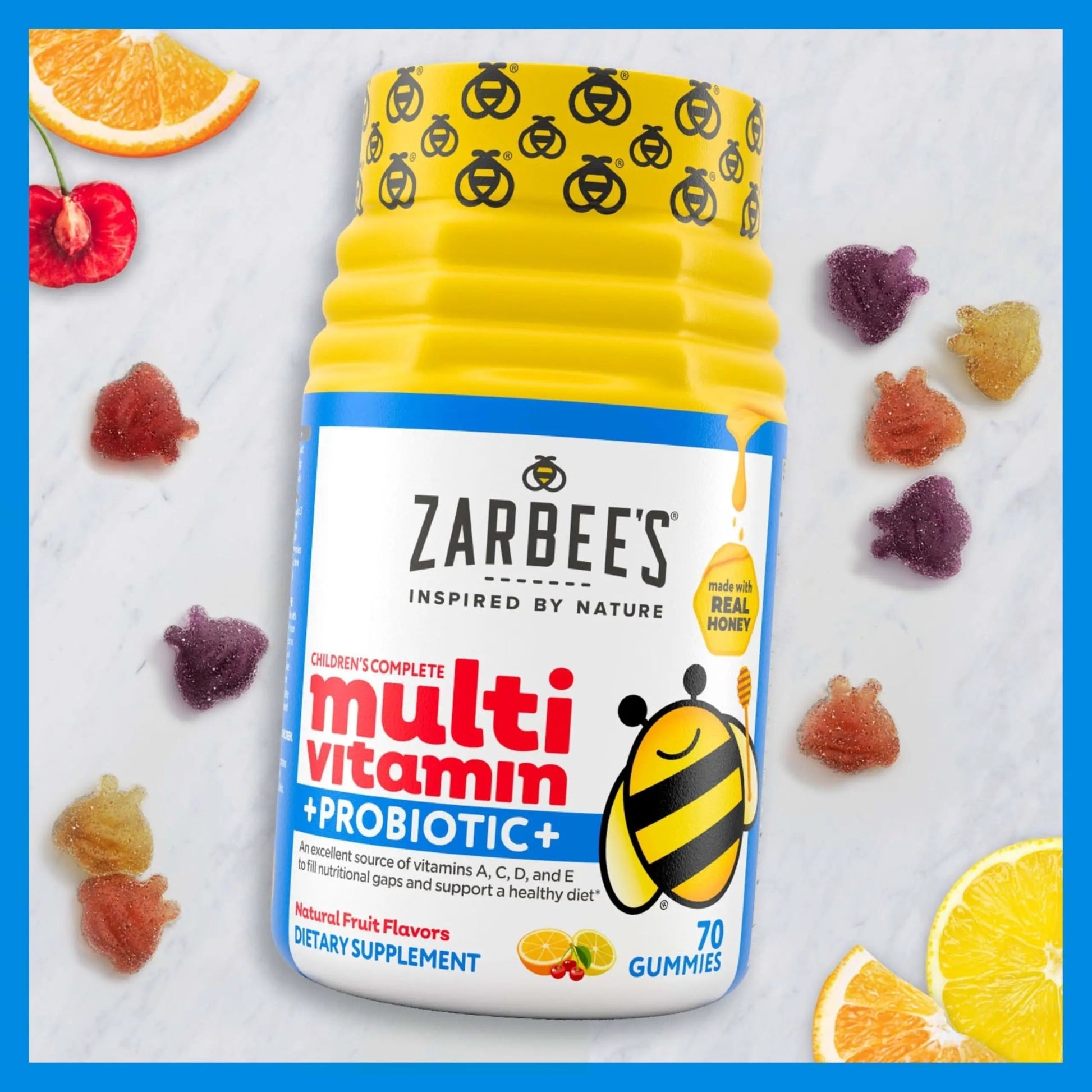Zarbee's Kid's Complete Multivitamin + Probiotic Gummies with Vitamins A B C D E & zinc for Digestive Health Easy To Chew Kids Daily Multivitamin Gummies Natural Fruit 70 Count Zarbee's buy supplements canada
