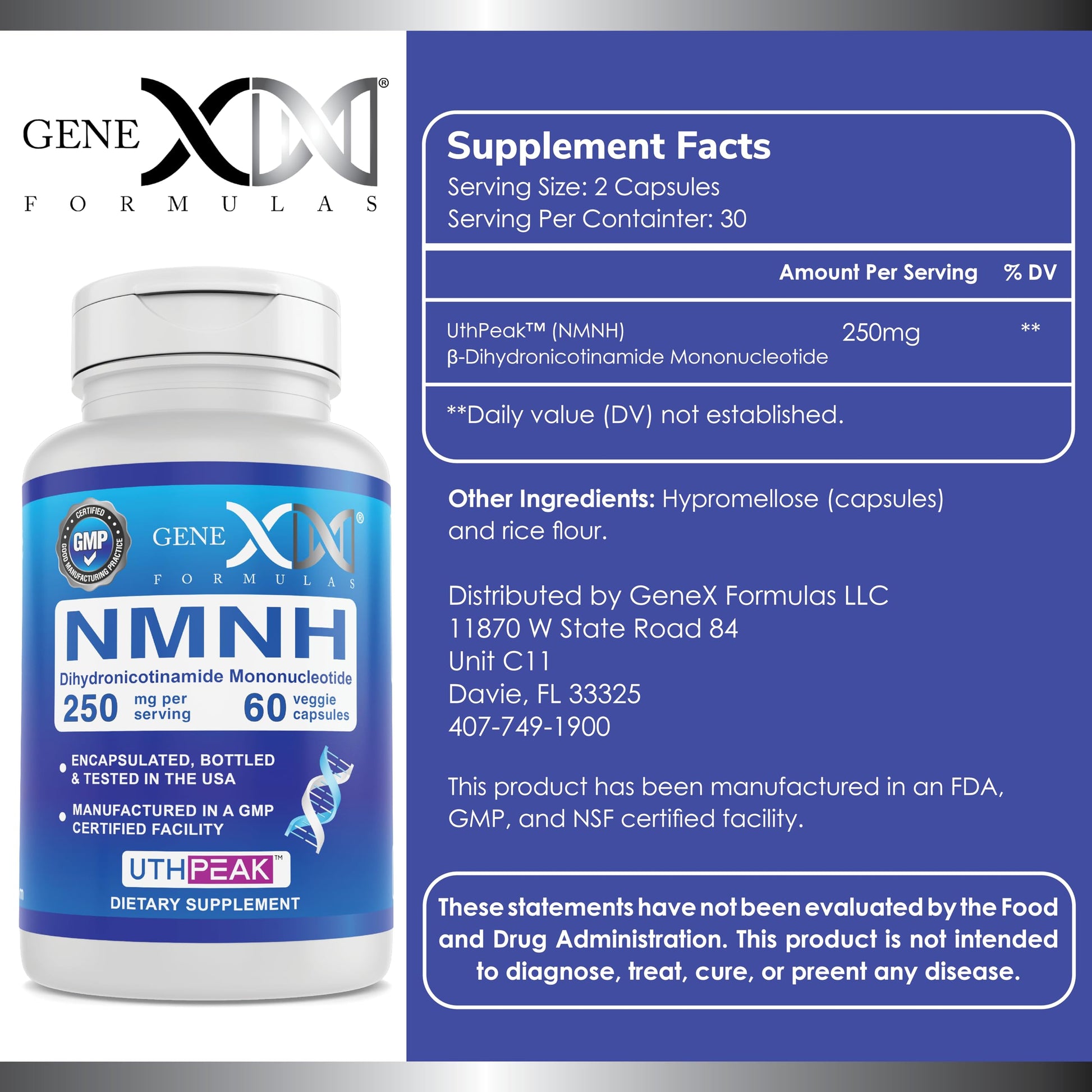 Genex Formulas 250mg NMNH (60 Capsules - 30 Servings) | Uthpeak™ NMNH (Dihydronicotinamide Mononucleotide) NAD+ Precursor for Healthy Aging - Non-GMO, Gluten-Free, Vegetarian Genex Formulas buy supplements canada