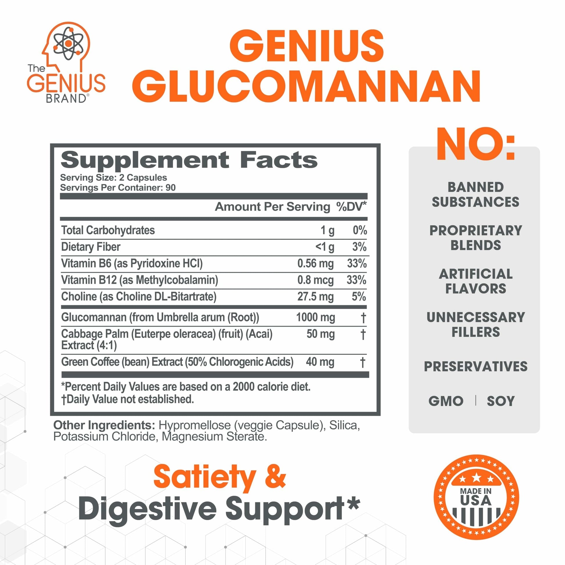 The Genius Brand Genius Glucomannan - Glucomannan Capsules for Digestive Health, Energy & Satiety Support - Natural Fiber for Stomach Comfort - Non-GMO & Vegan - 180 Veggie Capsules The Genius Brand buy supplements canada