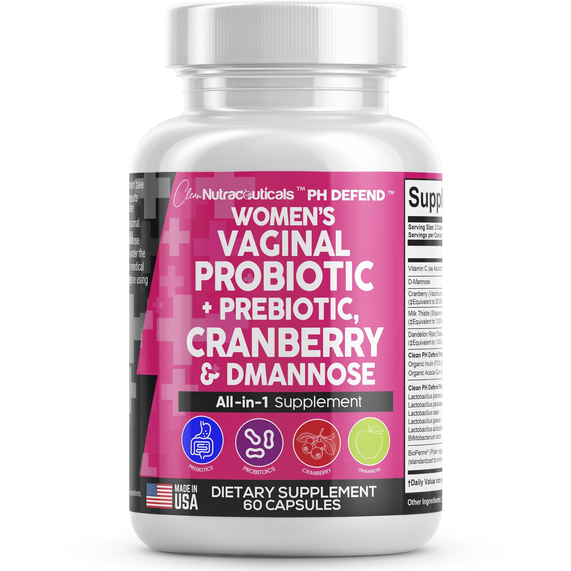 Vaginal Probiotics For Women + Prebiotics 20 Billion Cranberry Pills 30,000mg w/ D-Manno Clean Nutraceuticals buy supplements canada
