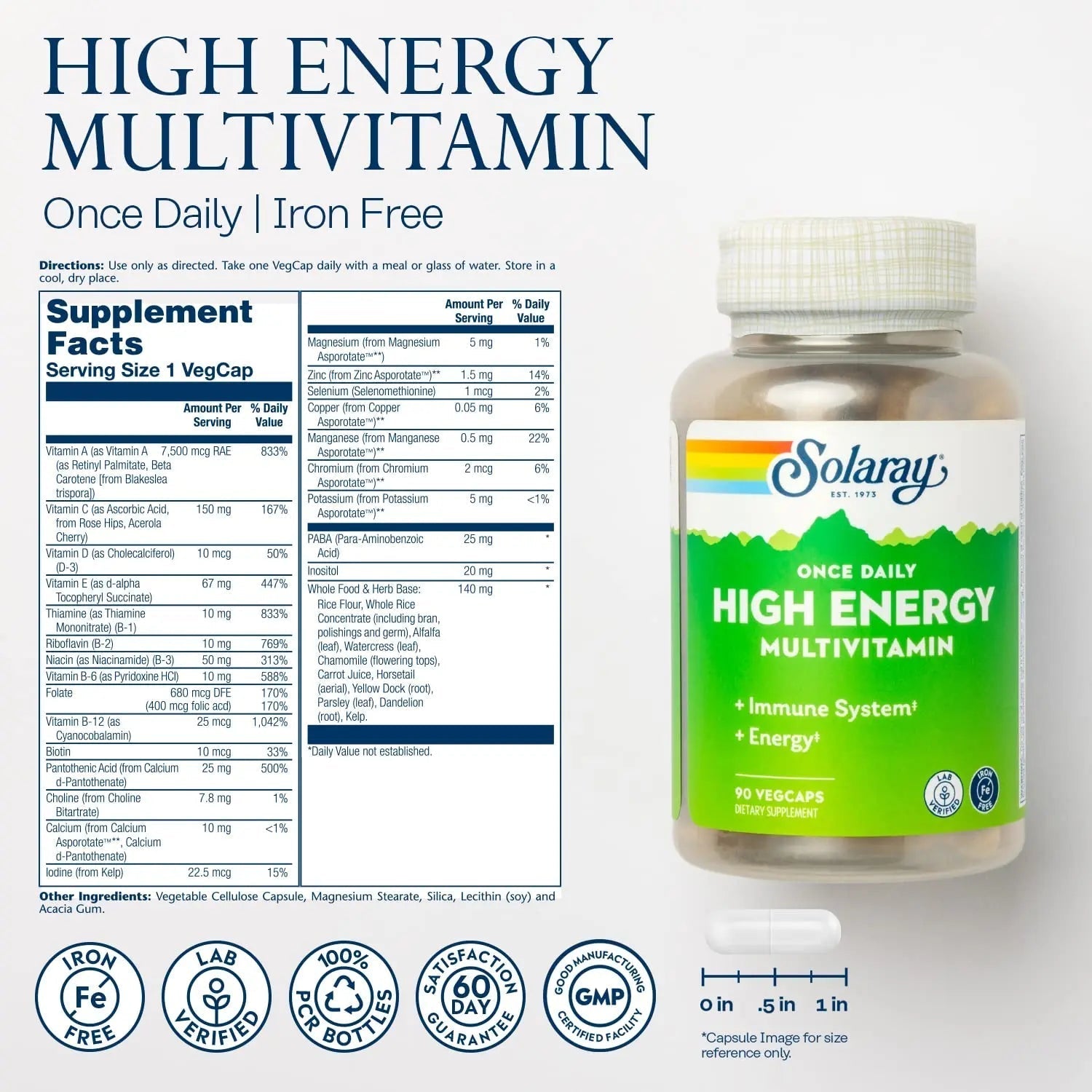 SOLARAY Once Daily High Energy Multivitamin, Iron Free, Immune System and Energy Support, Whole Food and Herb Base Ingredients SOLARAY buy supplements canada