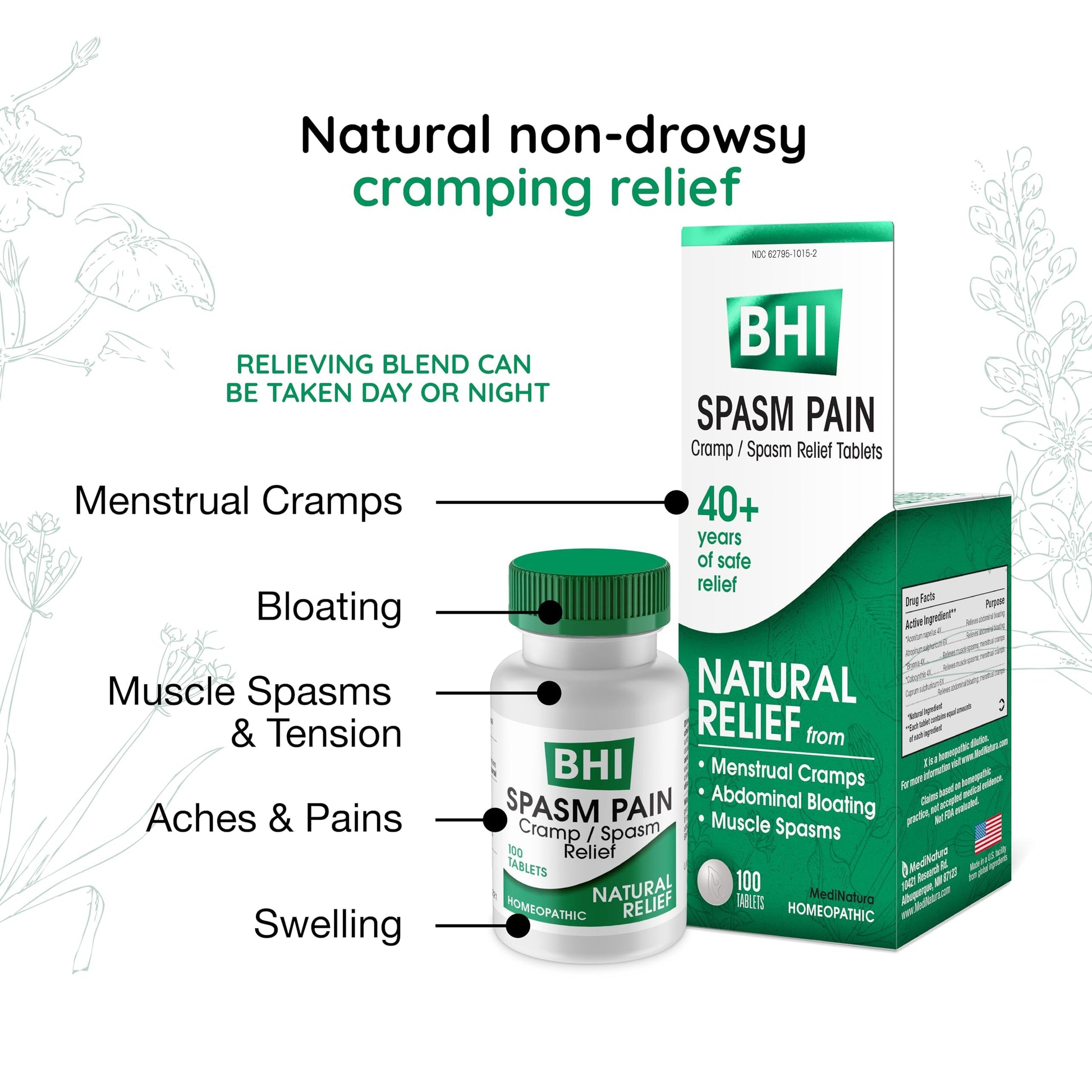 MediNatura BHI Spasm/Cramp Relief - Muscle Spasm Tablets for Full-Body Cramp Support - Menstrual Support - Non-Drowsy - Quick-Dissolve - Non-Addictive - Natural Ingredients - 100 Count MediNatura buy supplements canada