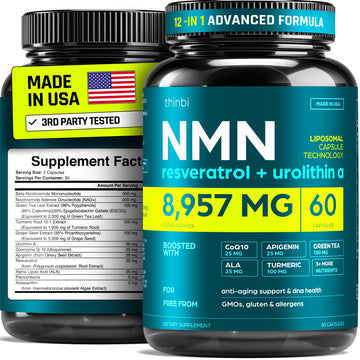 NMN Supplement 8957mg with Real NAD+ Not Just a Booster | Urolithin A, Resveratrol, CoQ10, Alpha Lipoic Acid, Green Tea Extract | Cellular Longevity & Energy Support for Men & Women Thinbi buy supplements canada