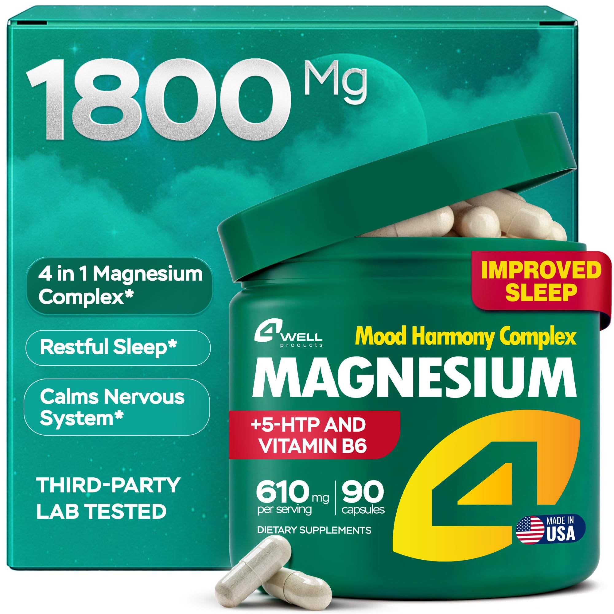 Magnesium Complex for Women – Magnesium for Sleep, Advanced 610mg with Glycinate, Citrate & Vitamin B6 for 3X Absorption + 5-HTP – Supports Sleep, Relaxation, Nerve, Muscle, Bone & Energy Health 4Well Products buy supplements canada