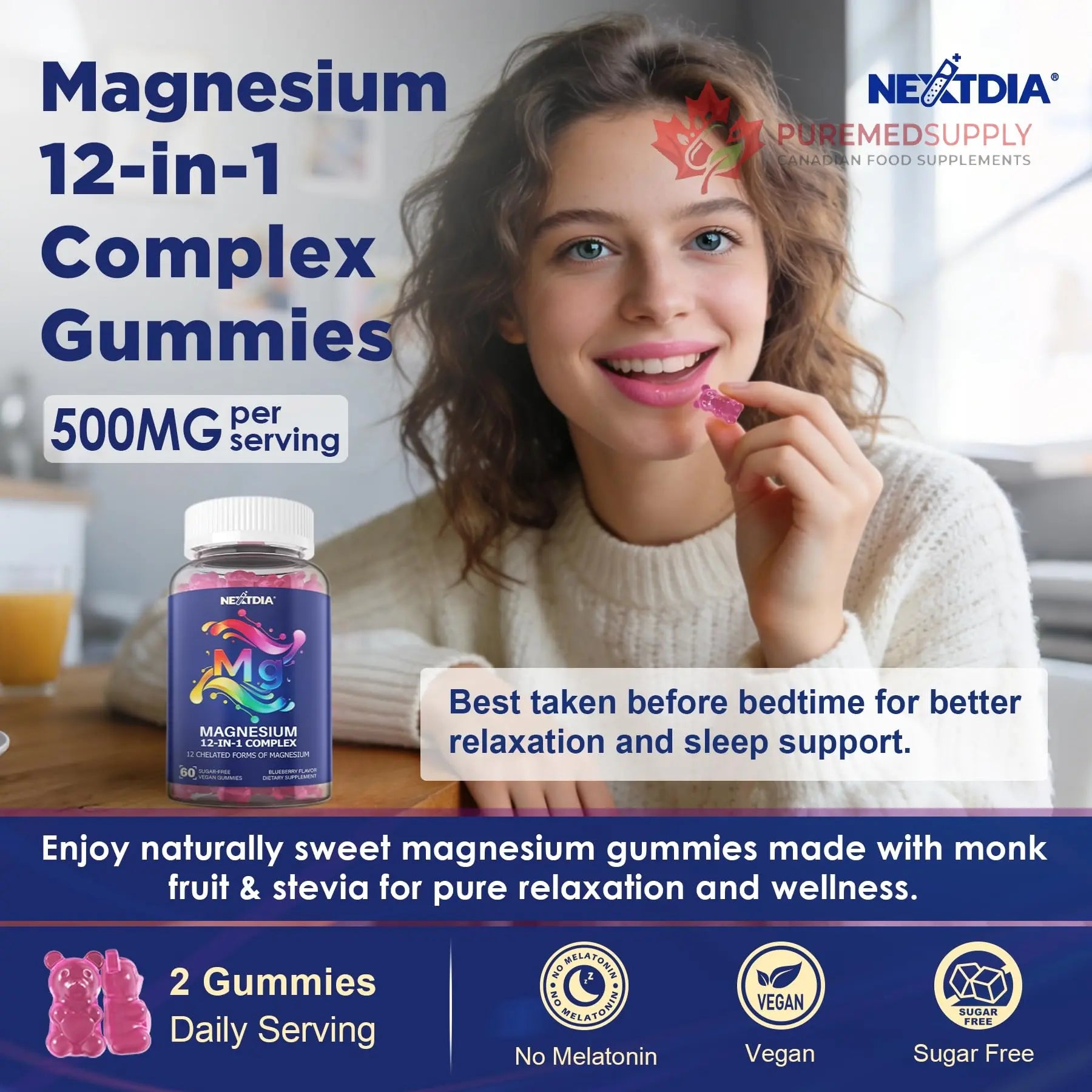 Full Spectrum Magnesium Glycinate Complex 21 in 1 Gummies for Deep Calm Sleep, 12 Forms Magnesium Citrate Malate Taurate Orotate for Women Men + Probiotics w/Ashwagandha, L-Theanine, GABA, 120Cts Nextdia buy supplements canada