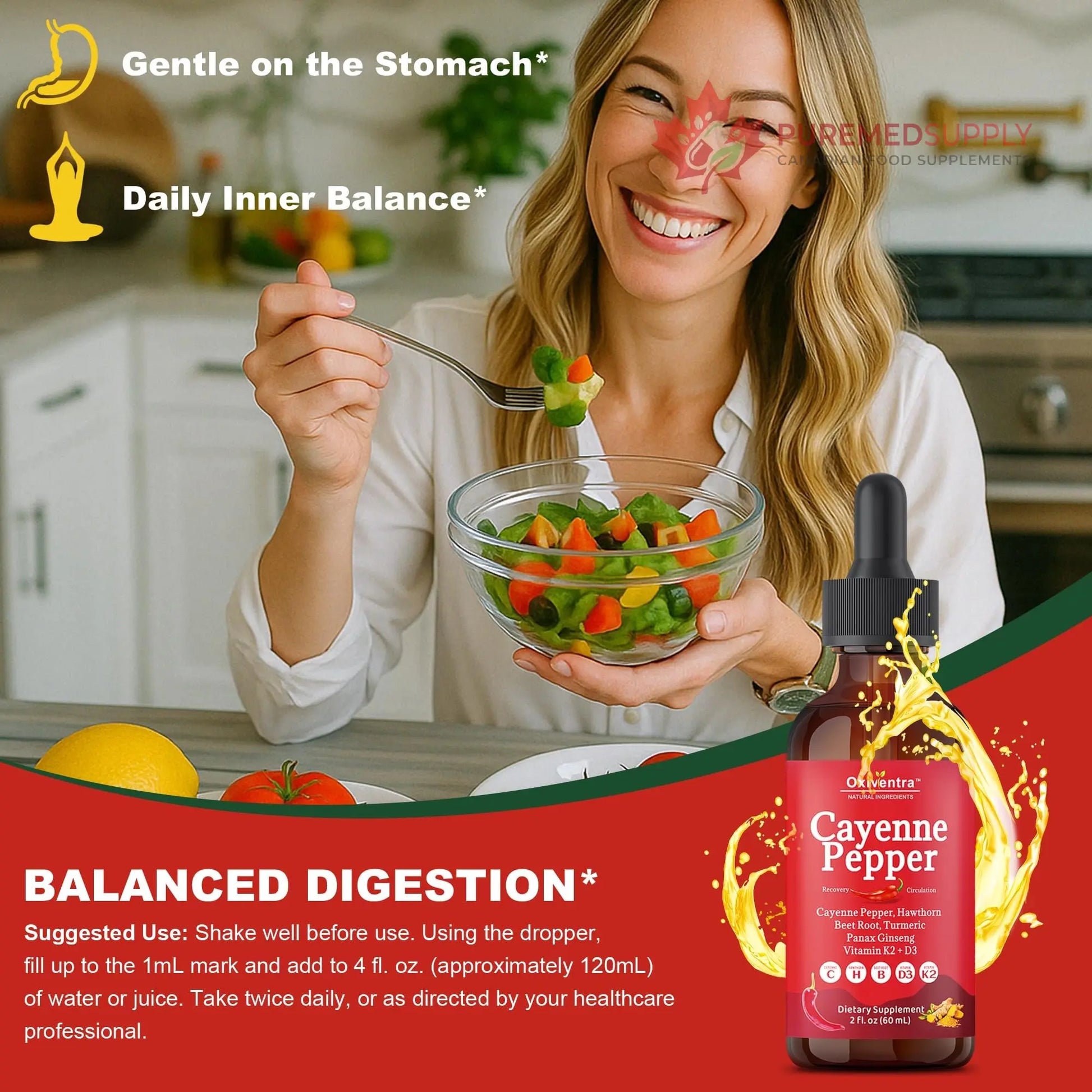 Cayenne Pepper Drops Liquid Supplement Smooth & Sweet Herbal Liquid + Hawthorn Berry, Vitamin D3 K2 Beet Root Powder, Ceylon Cinnamon, Turmeric Curcumin, Organic Panax Ginseng - 2fl oz Oxiventra buy supplements canada