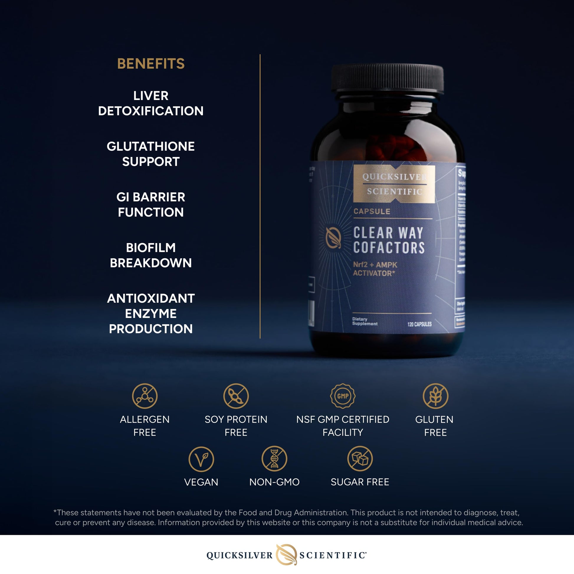 Quicksilver Scientific Clear Way Cofactors - Body Detox Cleanse Support with Vitamin B1, Dandelion Extract, Quercetin & Nattokinase Enzyme - Antioxidant Cleanse to Support Gut Health (120 Capsules) Quicksilver Scientific buy supplements canada