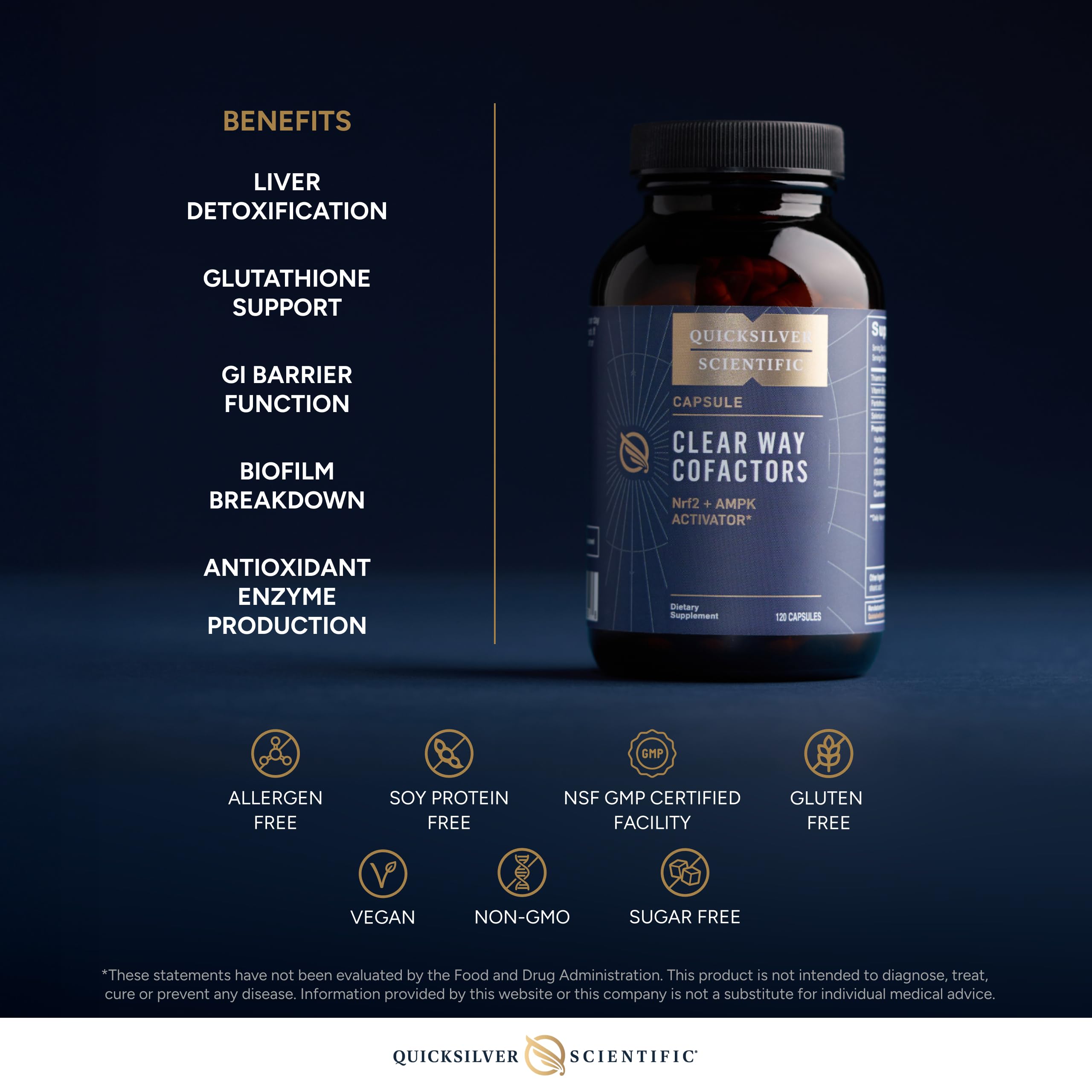 Quicksilver Scientific Clear Way Cofactors - Body Detox Cleanse Support with Vitamin B1, Dandelion Extract, Quercetin & Nattokinase Enzyme - Antioxidant Cleanse to Support Gut Health (120 Capsules) Quicksilver Scientific buy supplements canada