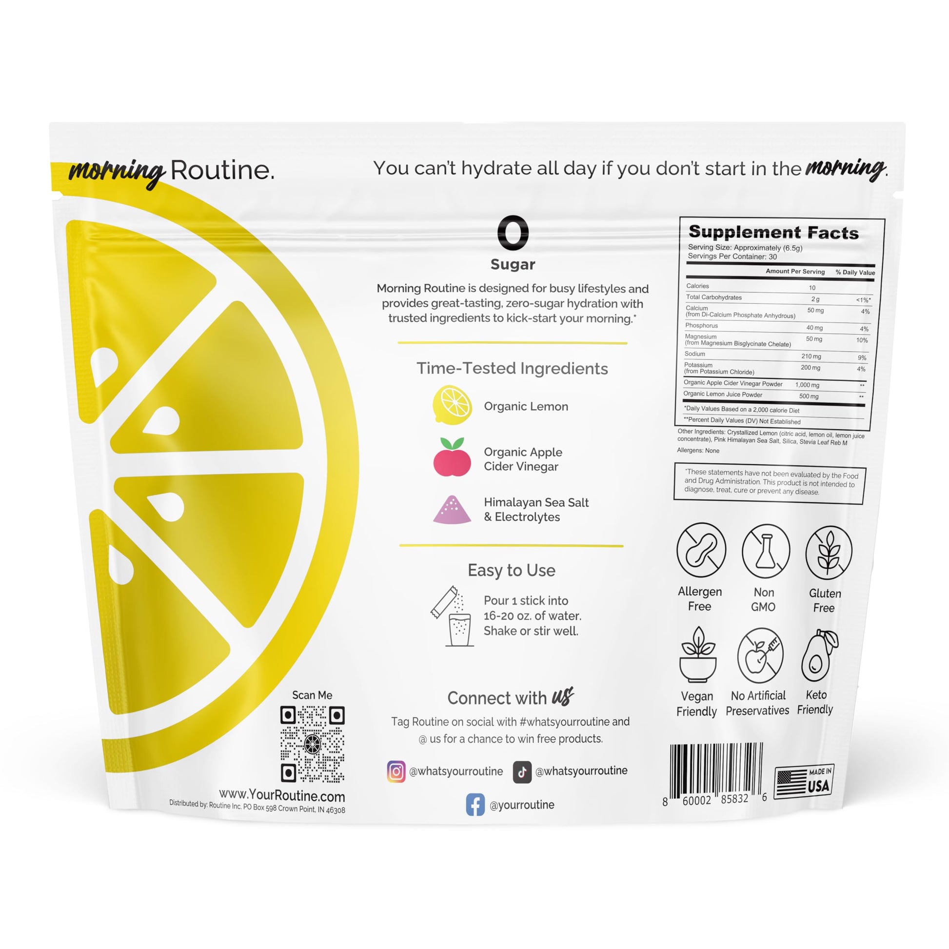 ROUTINE Morning Daily Hydration | Electrolyte Powder Packets | Lemon, Apple Cider Vinegar & Sea Salt Drink Mix | Sugar-Free, Keto & Paleo-Friendly | 3rd-Party ROUTINE buy supplements canada