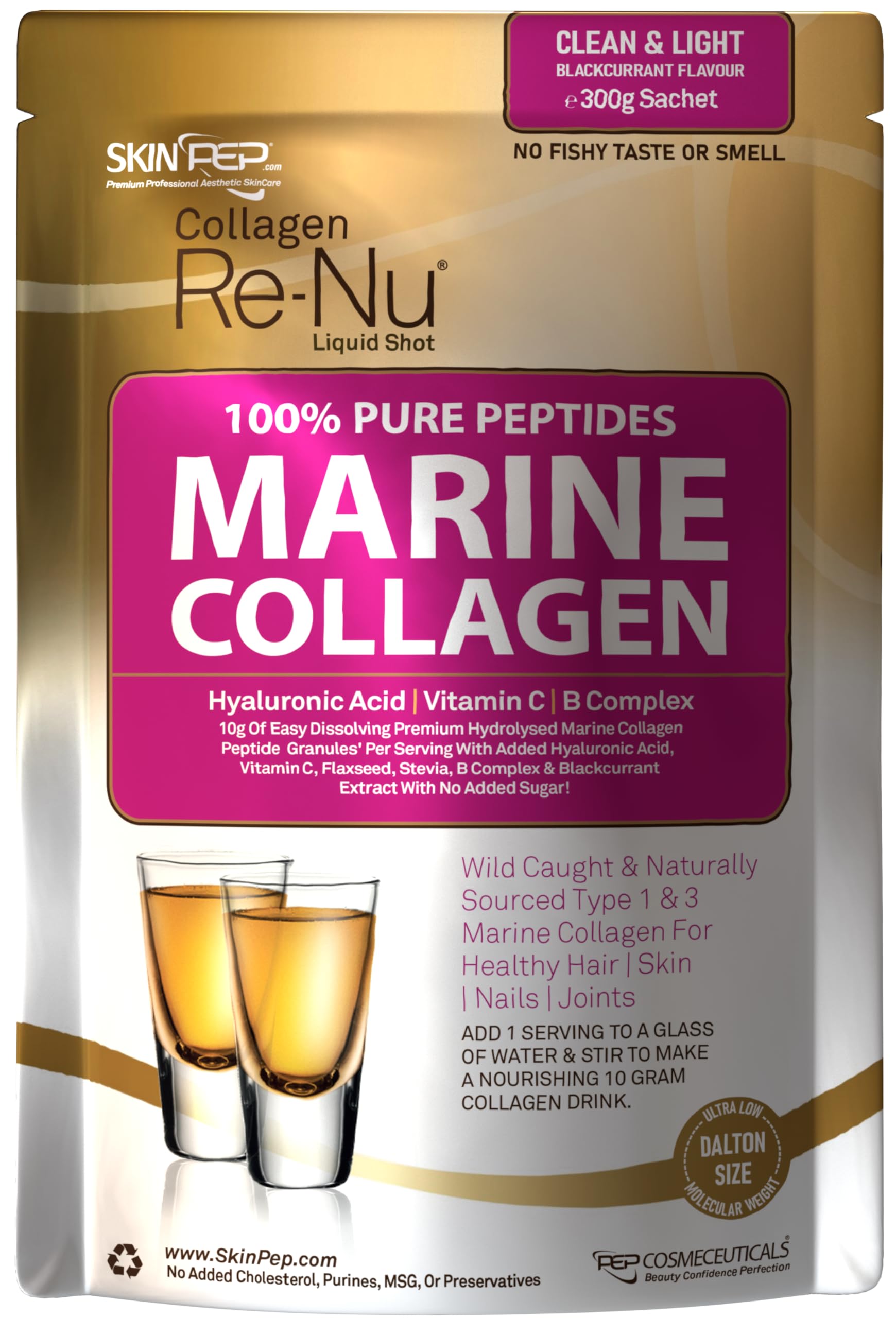 Premium Hydrolysed Marine Collagen Peptide Powder + VIT C, B Complex Hyaluronic Acid, & Stevia. Delicious Taste/No Fishy Smell - SkinPep® Collagen Re-Nu 300g - 30 Days Supply SkinPep buy supplements canada