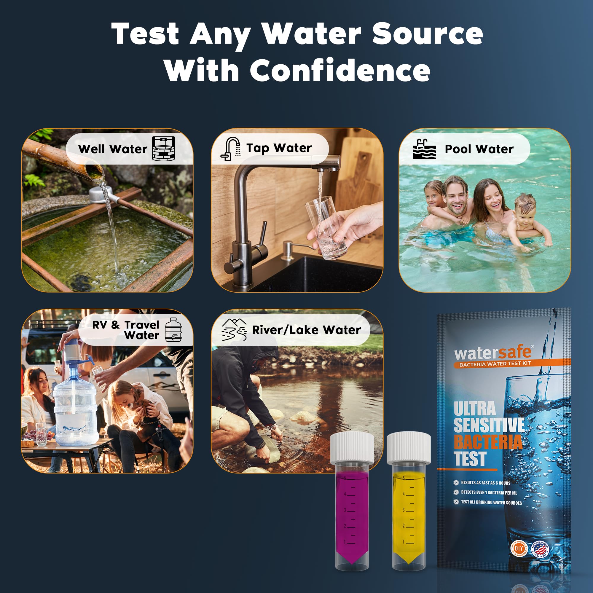 Watersafe® Bacteria Water Test Kit – USA-Made – Results as Fast as 6 Hours – Detects Coliform (Inc. E. coli) & Non-Coliform Bacteria in Drinking, Well & Tap Water – Lab-Quality Testing – 1 Pack Watersafe buy supplements canada