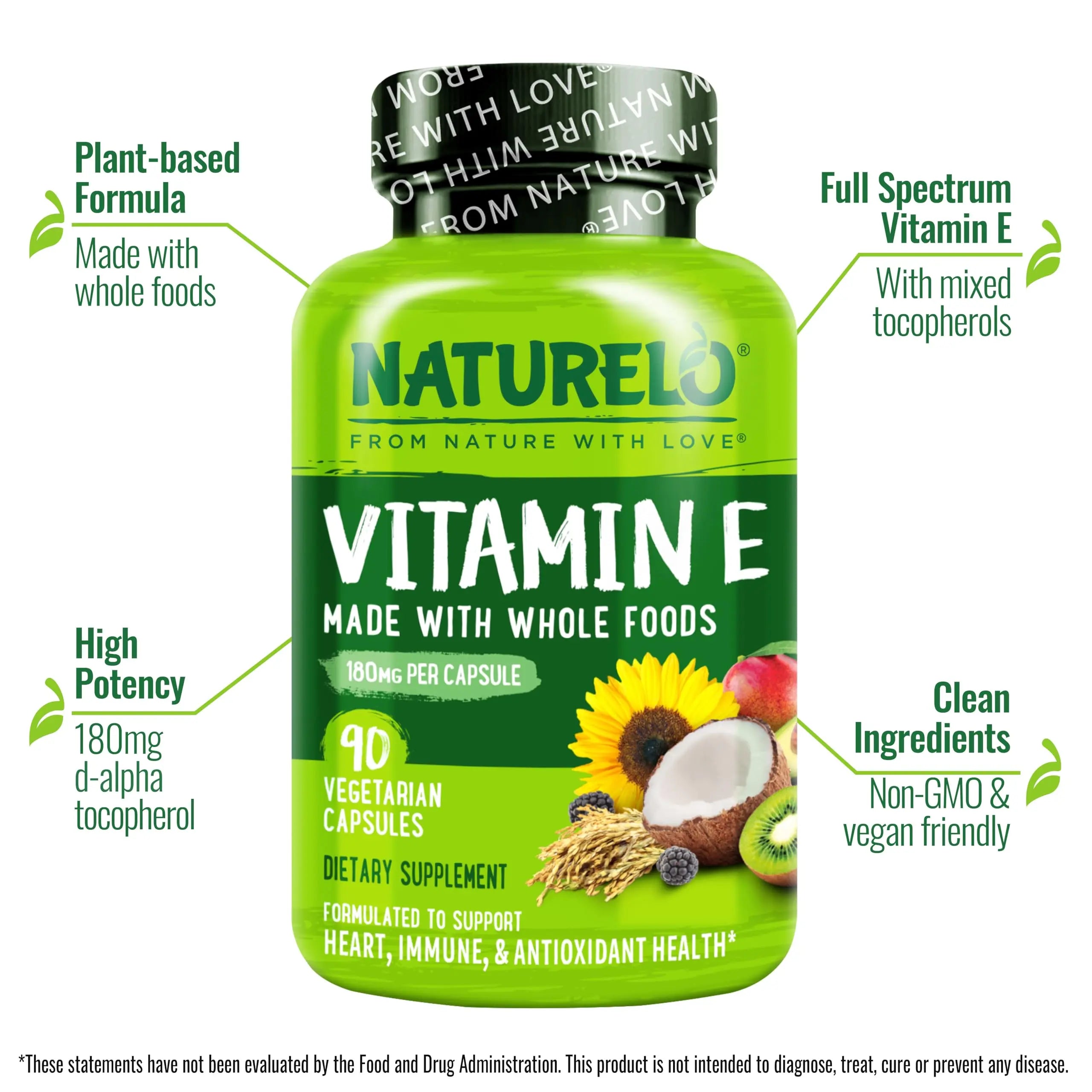 NATURELO Vitamin E Capsules 180 mg - 90 Vegan Capsules | Supports Skin, Hair, and Nails | Immune and Eye Health | NATURELO buy supplements canada