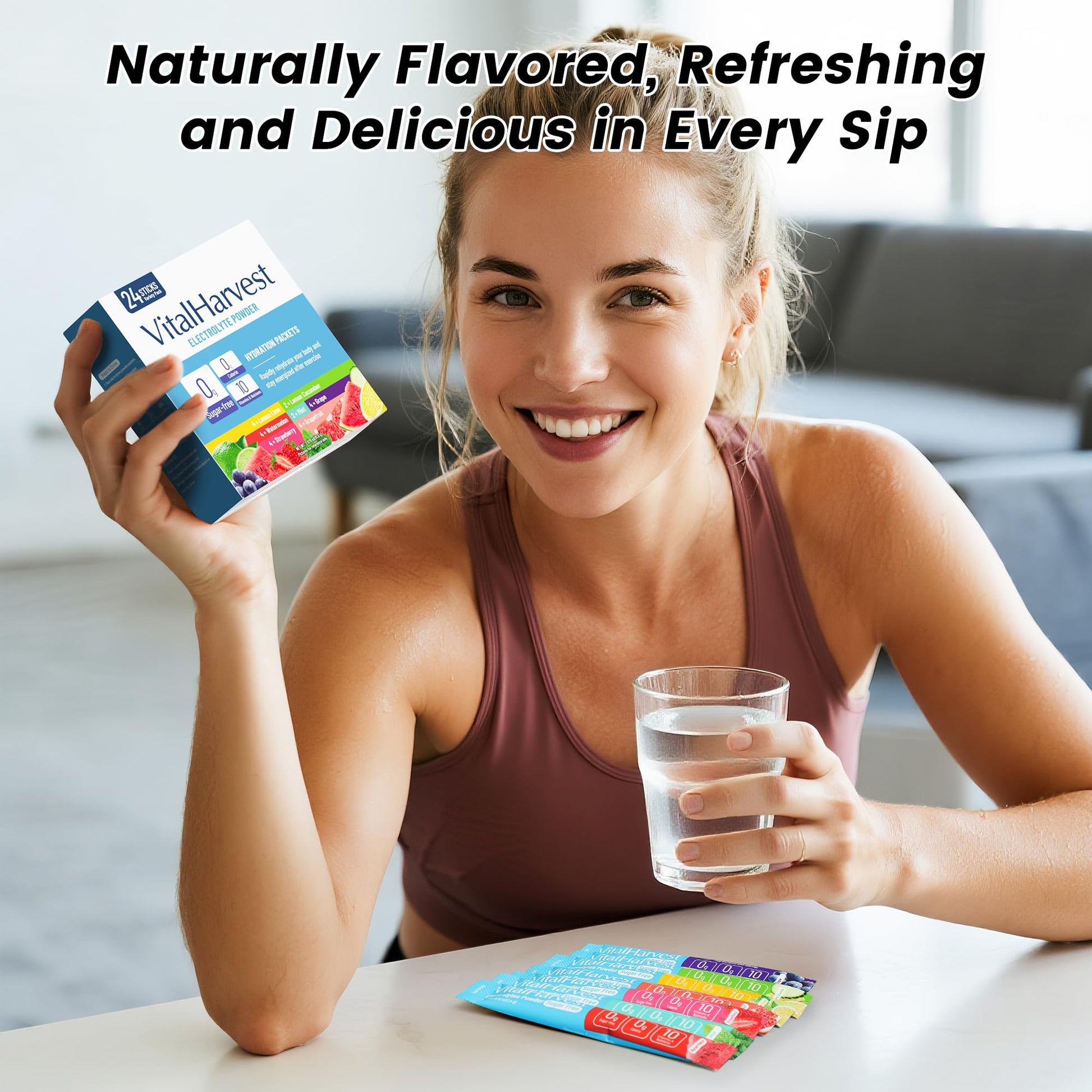 24 Sticks Electrolytes Powder Packets 7 Flavors Sugar Free Hydration Packets Liquid Daily IV Drink Mix, Low Sodium, Lemon Lime, Watermelon, Strawberry, Grape VitalHarvest buy supplements canada