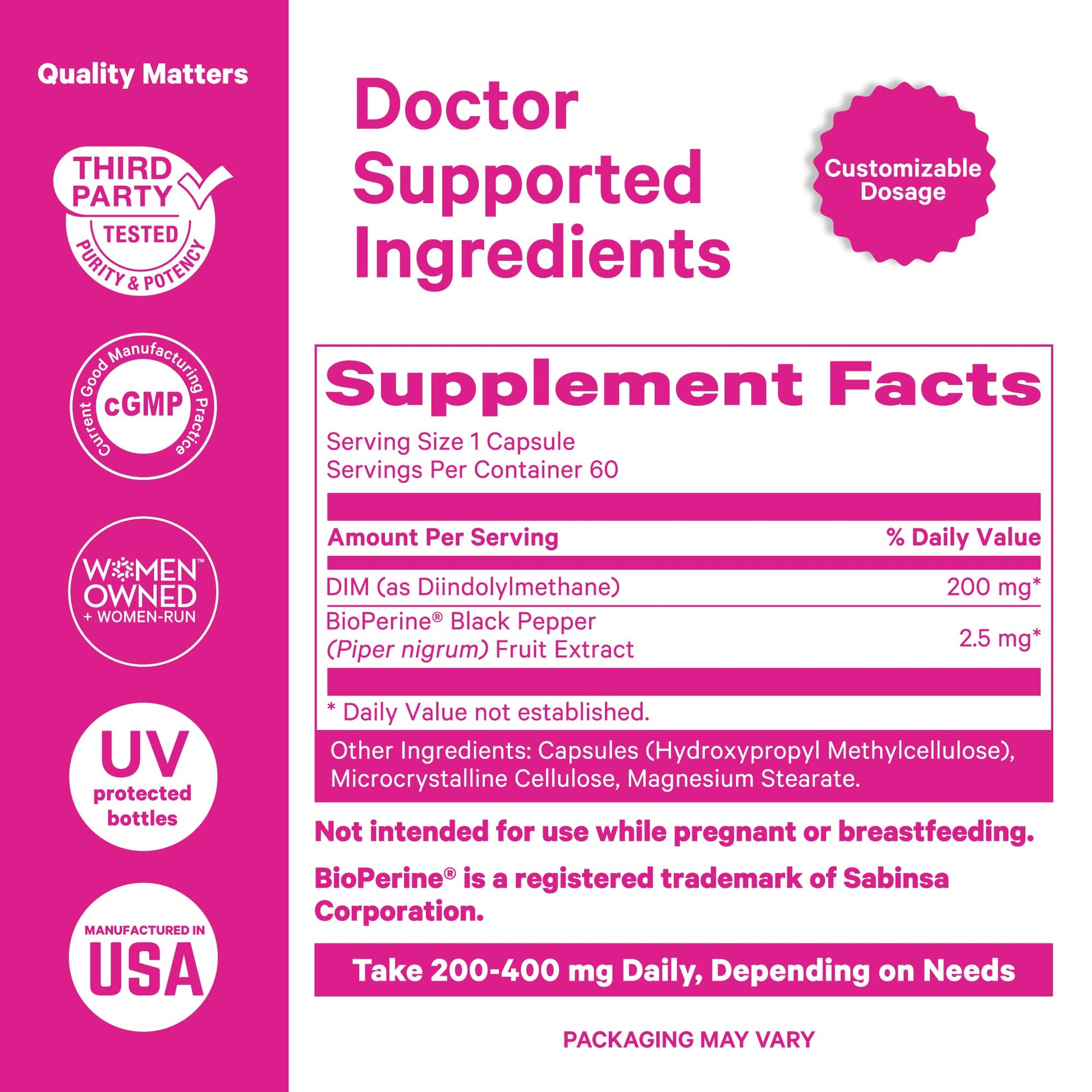 Pink Stork DIM Supplement for Women - Estrogen and Hormone Balance for Menopause, Perimenopause & PMS - DIM 200 mg Plus BioPerine for Mood Support - 60 Day Supply Pink Stork buy supplements canada