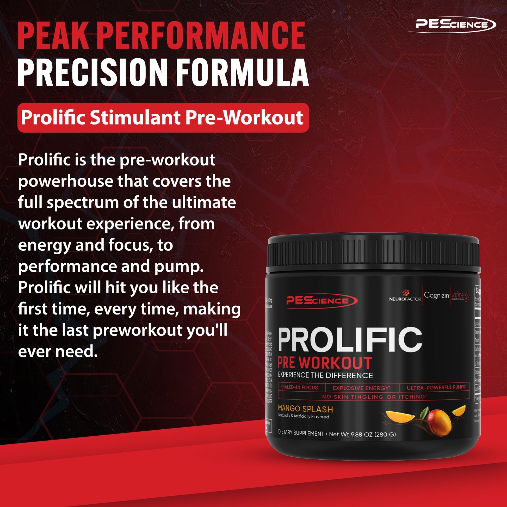 PEScience Prolific Pre Workout Powder for Men & Women with L-Citrulline Nitric Oxide Booster, Energy Powder & Nootropic for Focus – Preworkout Without Beta Alanine – 40 Scoops, Mango Splash PEScience buy supplements canada