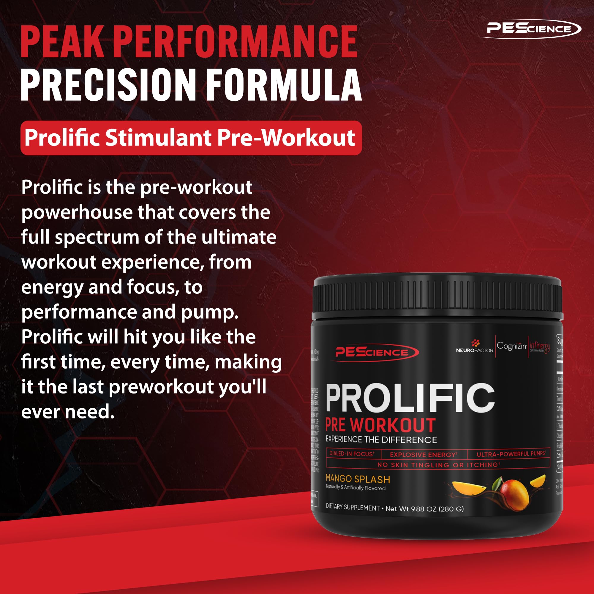 PEScience Prolific Pre Workout Powder for Men & Women with L-Citrulline Nitric Oxide Booster, Energy Powder & Nootropic for Focus – Preworkout Without Beta Alanine – 40 Scoops, Mango Splash PEScience buy supplements canada