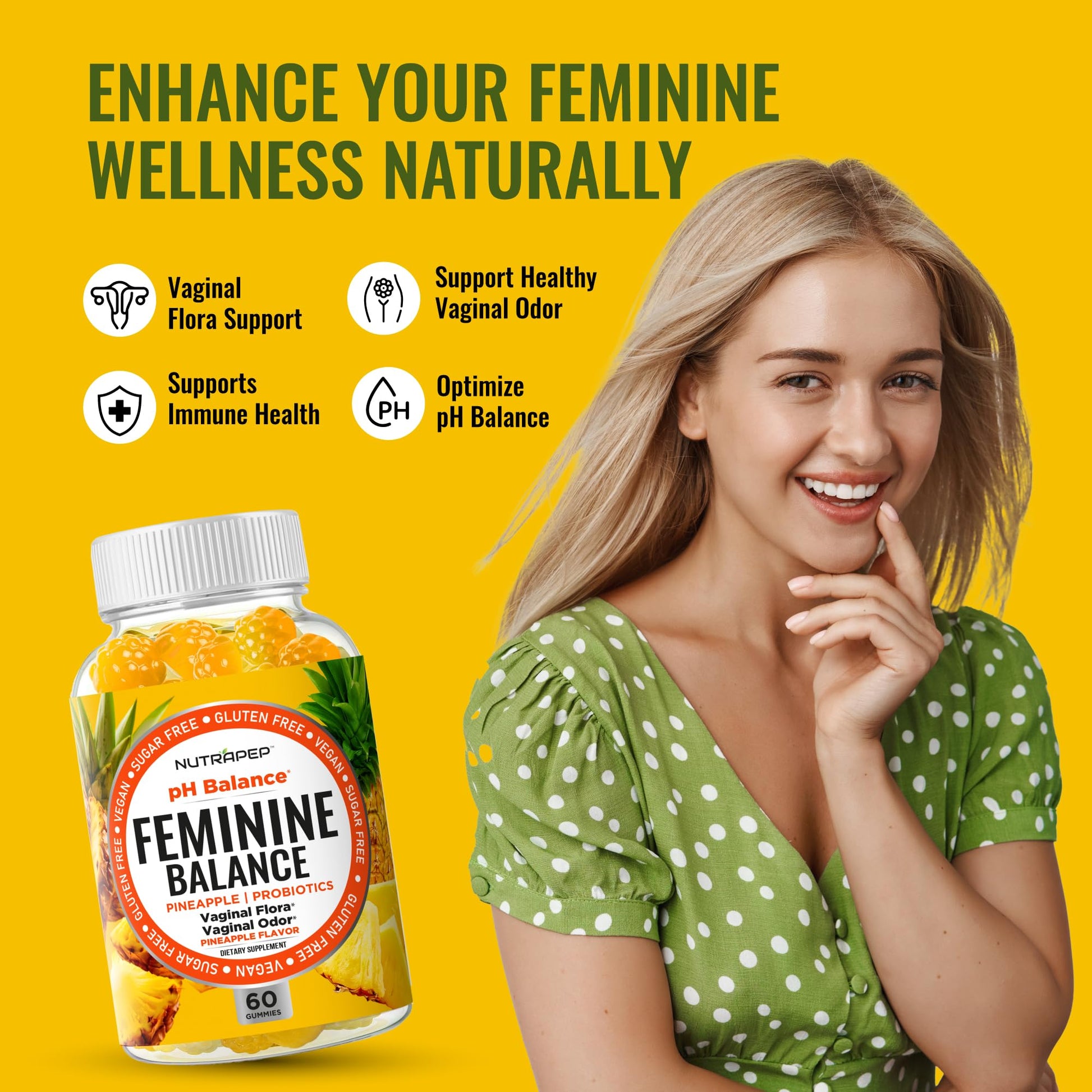NutraPep Feminine Balance Probiotics Gummies for Women - Vaginal Health & Women's pH Balance Natural Gummy Supplement with Cranberry Pineapple Powder - Sugar Free Gluten Free Vegan (Pack of 2) NutraPep buy supplements canada