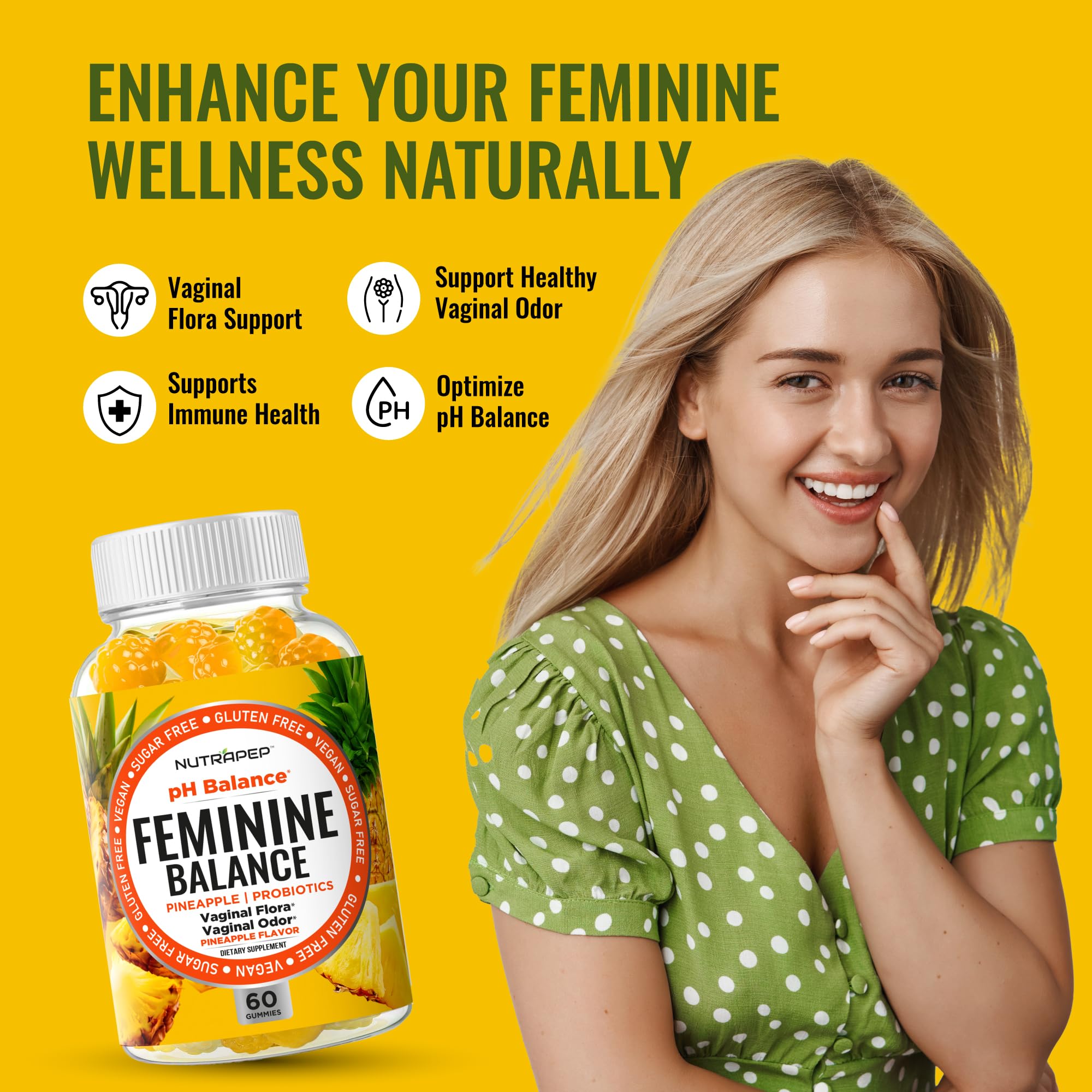 NutraPep Feminine Balance Probiotics Gummies for Women - Vaginal Health & Women's pH Balance Natural Gummy Supplement with Cranberry Pineapple Powder - Sugar Free Gluten Free Vegan (Pack of 2) NutraPep buy supplements canada