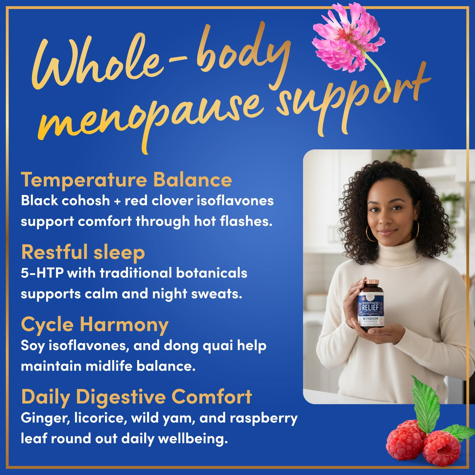 Menopause Supplements for Women - 5-HTP, Dong Quai, Black Cohosh for Menopause Hot Flashes, Night Sweats Relief Support - Womens Pre Meno Premenopausal Perimenopause Supplement - 90 Caps WINDSOR BOTANICALS buy supplements canada