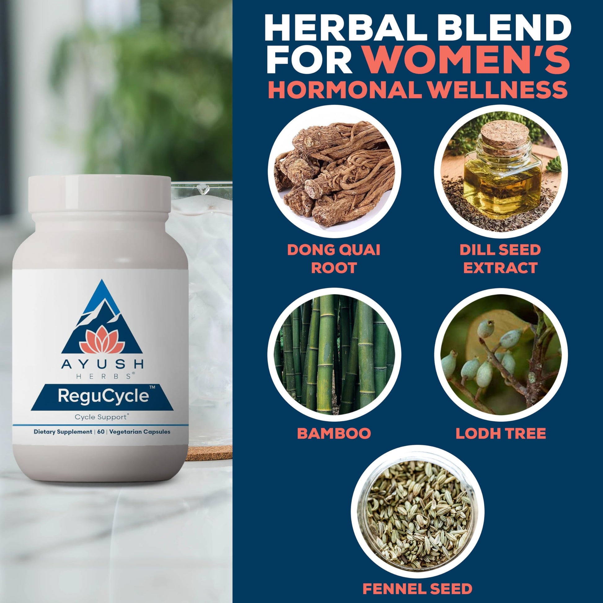Ayush Herbs Regu-Cycle - Hormone Balance for Women, Hormonal Support, Period Support & Relief, Reproductive Health, Regulate Menstrual Cycle, Ovarian Support Supplement - 60 Vegetarian Capsules Ayush Herbs buy supplements canada