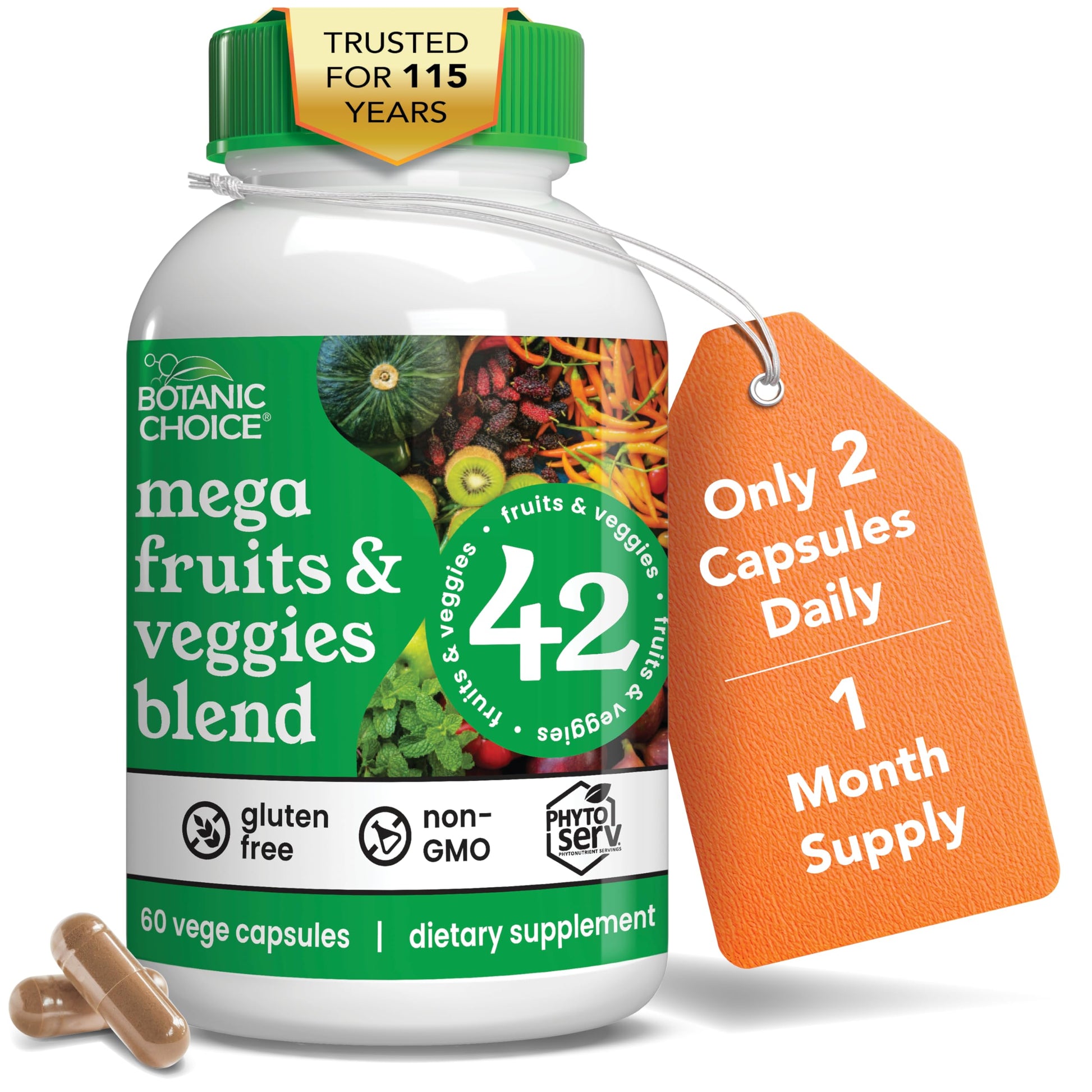 Botanic Choice Since 1910 - Mega Fruits & Veggies Blend - 42 Fruits and Vegetables - 2 Caps Daily - 60 Count Supplement Botanic Choice buy supplements canada