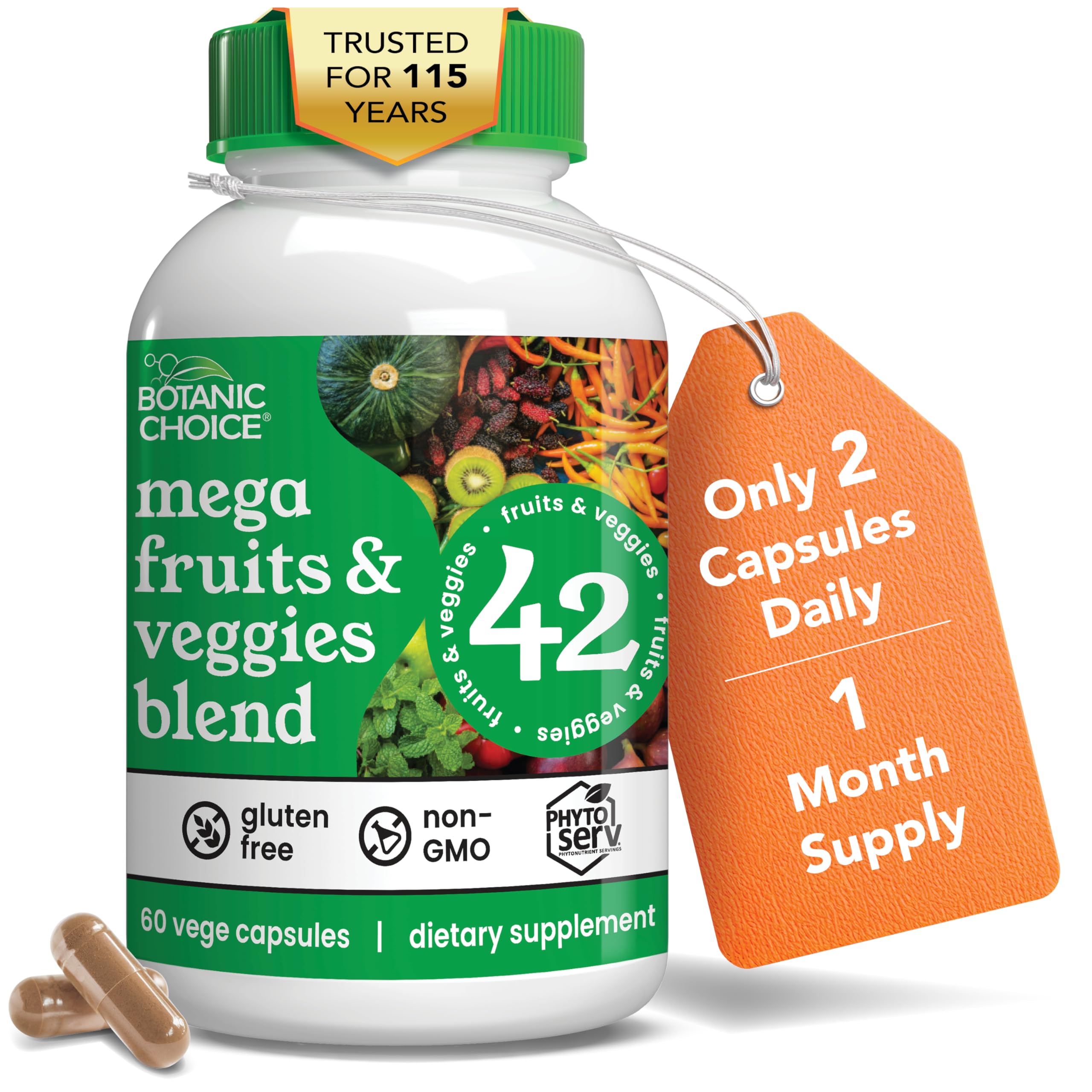 Botanic Choice Since 1910 - Mega Fruits & Veggies Blend - 42 Fruits and Vegetables - 2 Caps Daily - 60 Count Supplement Botanic Choice buy supplements canada