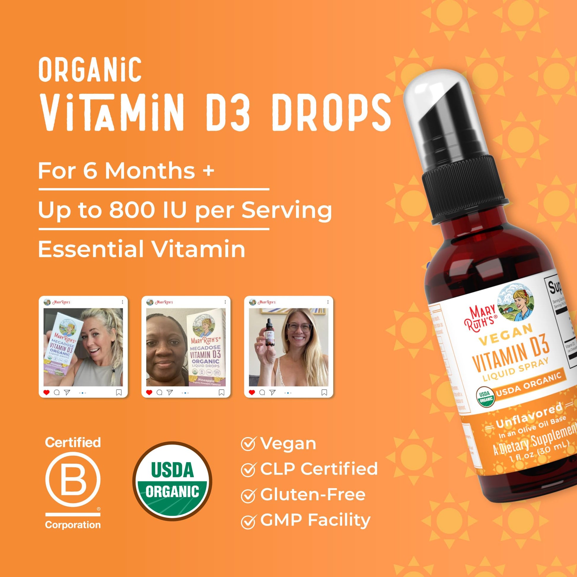 MaryRuth Organics Vitamin D USDA Organic | VIT D3 Liquid | Sugar Free | Liquid VIT D Spray Immune Support for Adults & Kids | Bone Health| Vegan | Gluten Free | Non-GMO | 30 Servings MARYRUTH'S buy supplements canada