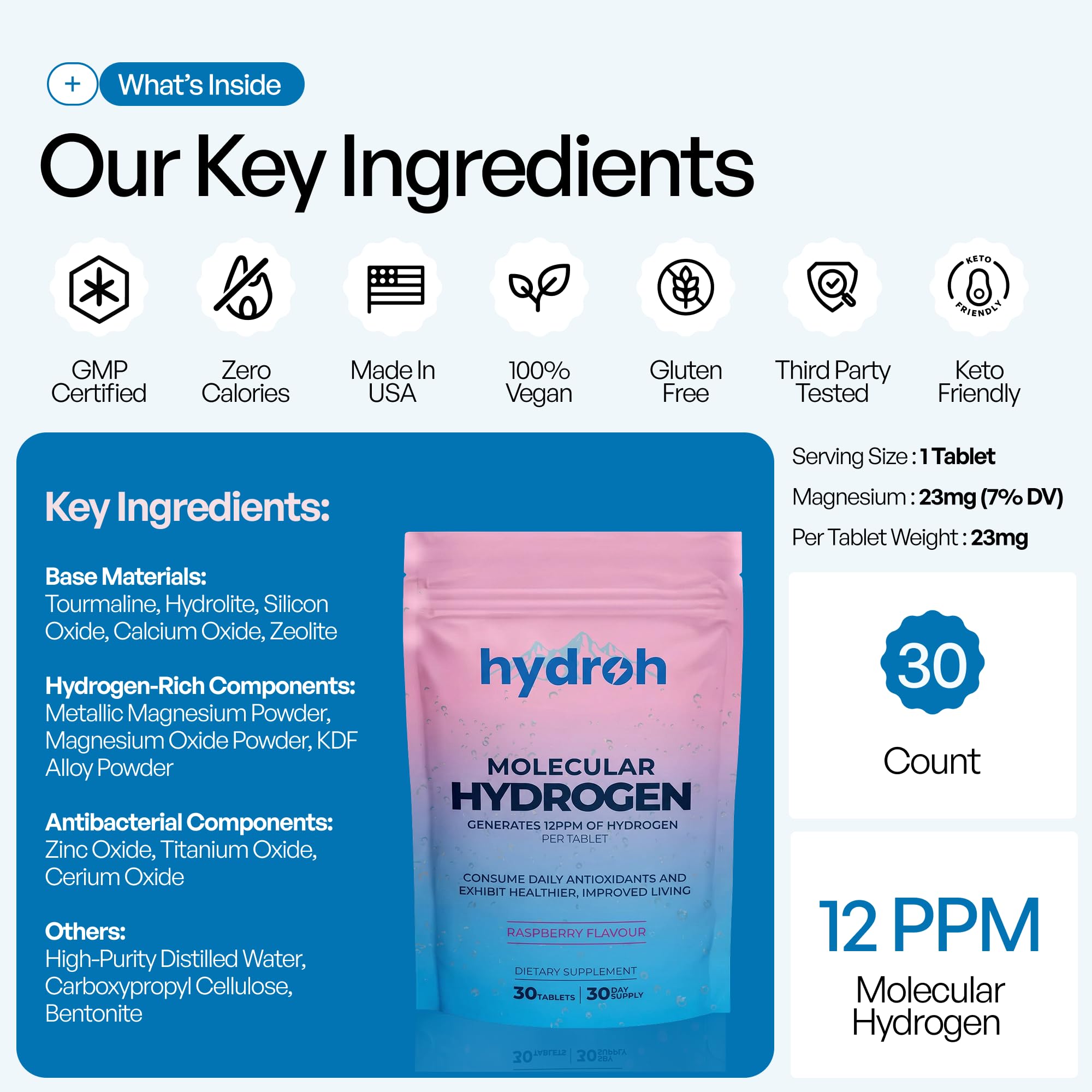 Hydrogen Water Tablets, Molecular Hydrogen Tablets for Drinking Water, Antioxidant-Rich, Supports Brain Energy & Health - Quick-Dissolving - Raspberry H2 Tabs hydroh buy supplements canada