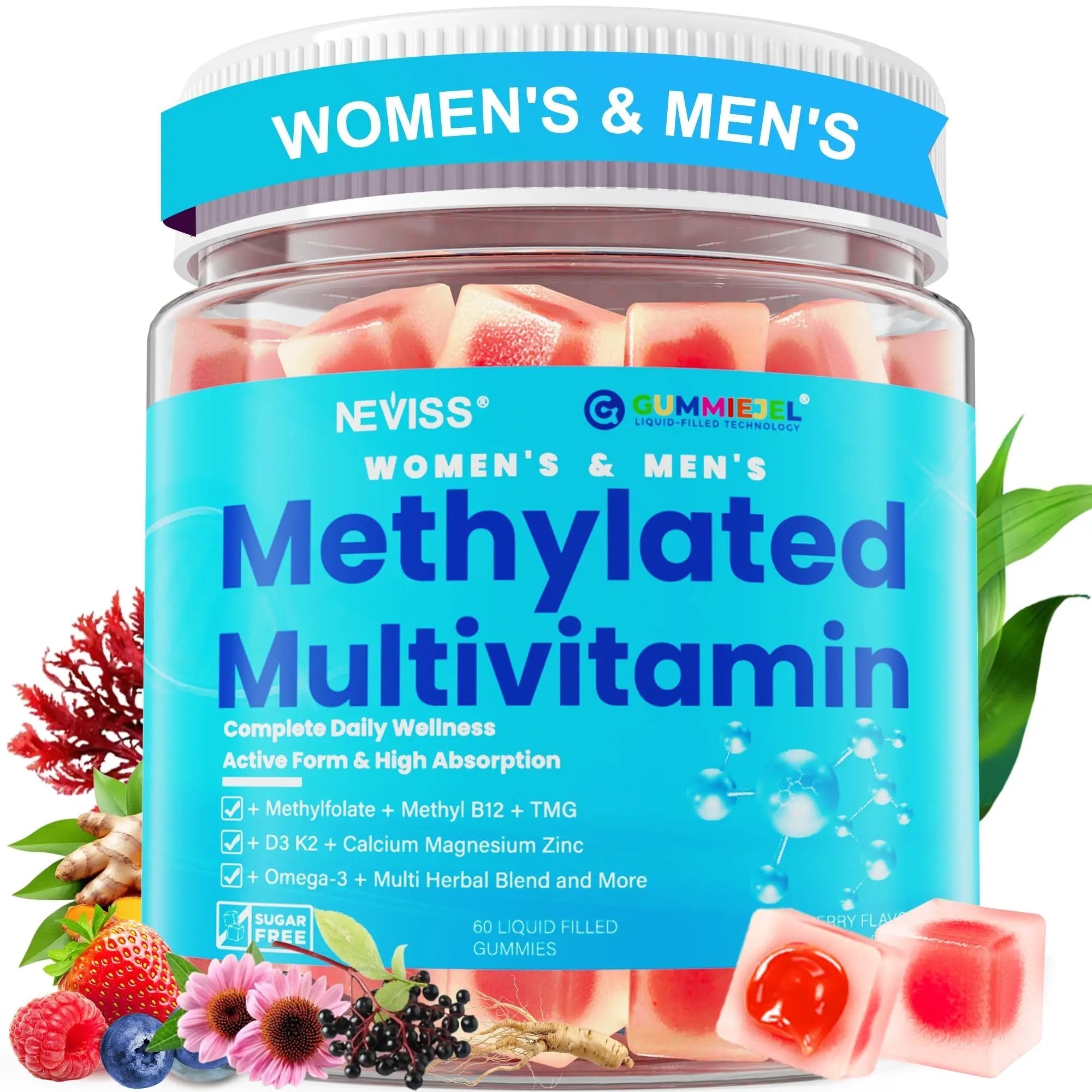 Methylated Multivitamin for Women & Men Gummies w/ Omega-3, Calcium, D3 K2, Methylfolate & B12, TMG, Daily Vitamin A, C, E, B Complex, Magnesium, CoQ10 NEVISS buy supplements canada