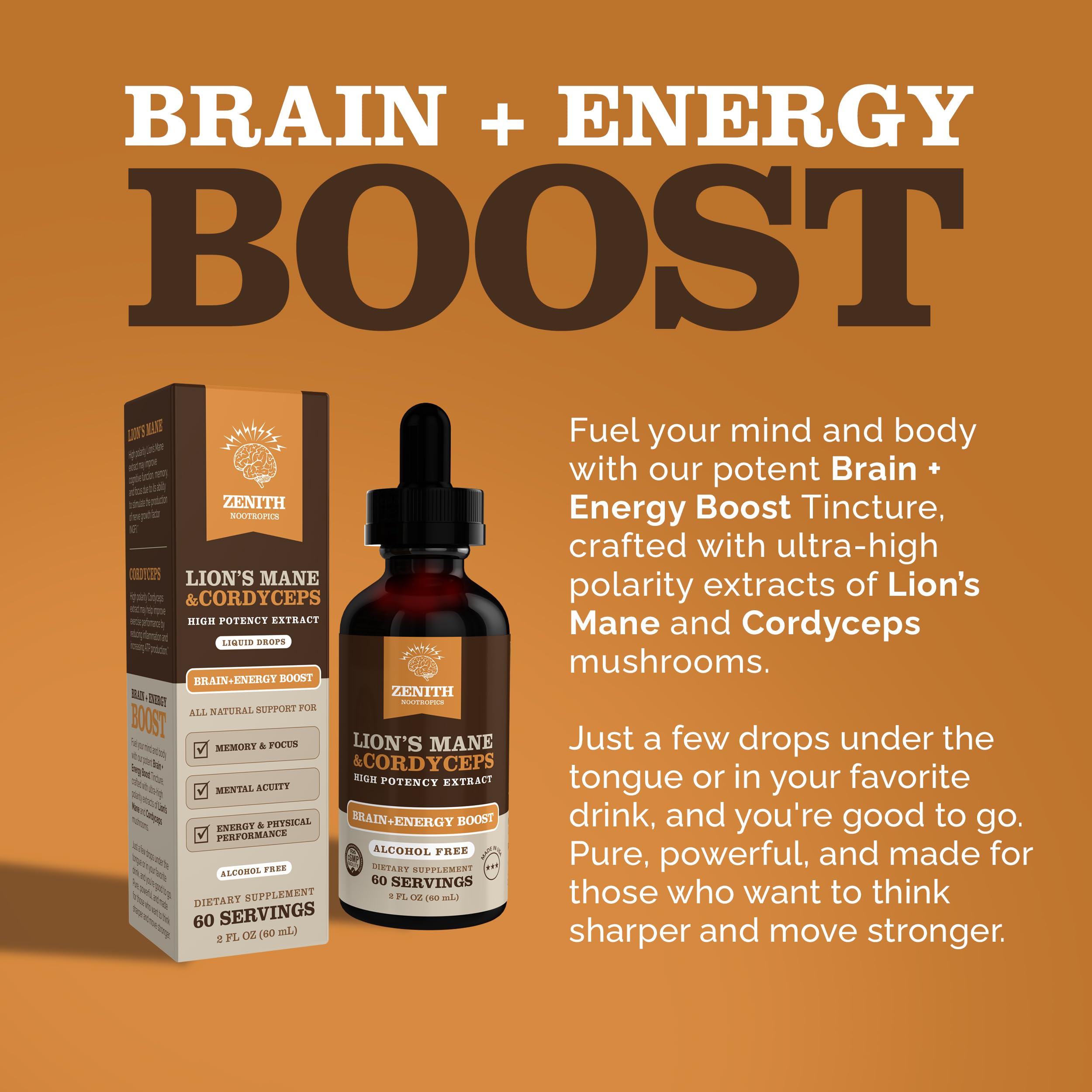 Zenith Nootropics Lion’s Mane & Cordyceps Supplement – Brain & Energy Support – Focus, Memory, Clarity, Immunity – Vegan, Alcohol-Free Tincture – Up-to 2-Month Supply, 2 fl oz Zenith Nootropics buy supplements canada