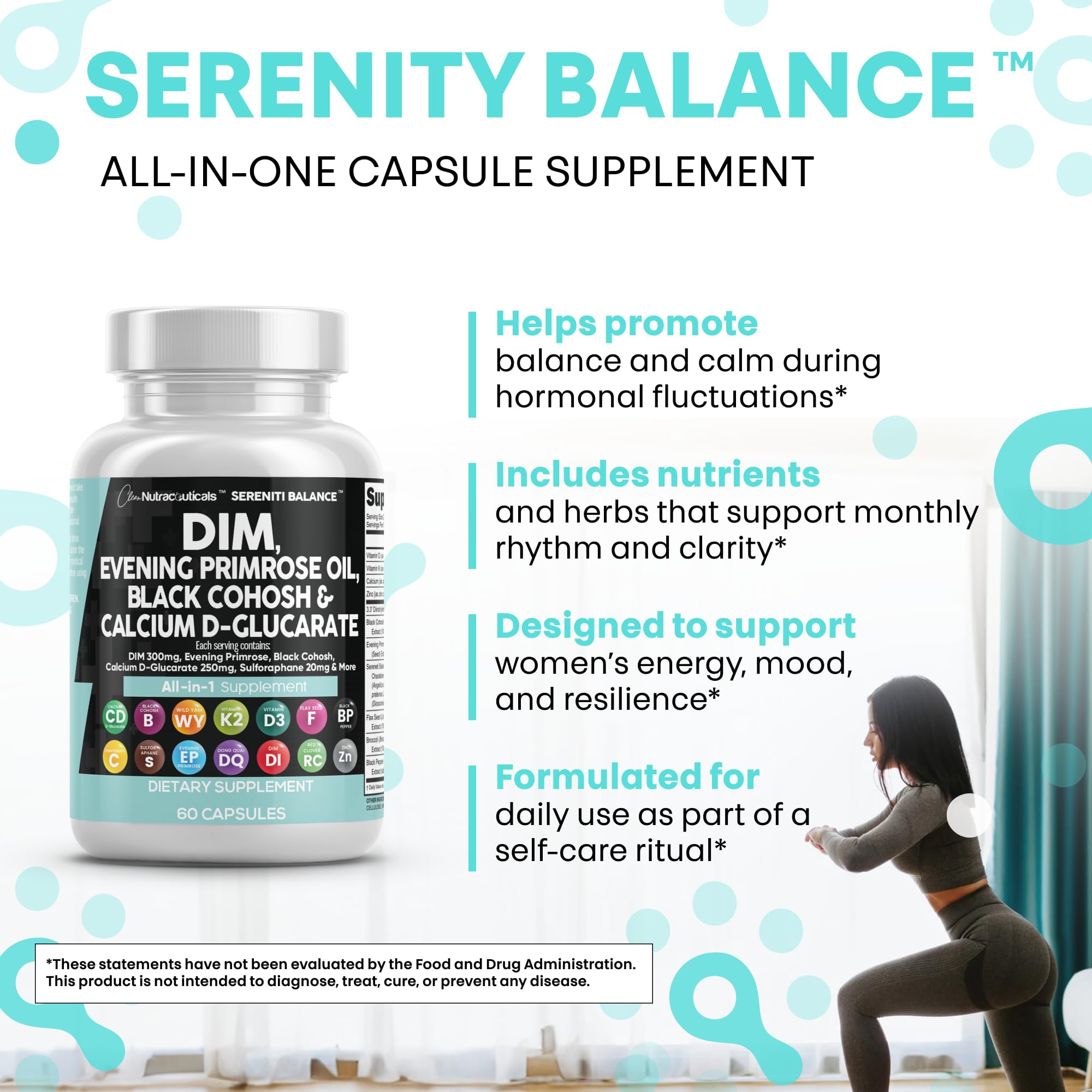 Clean Nutraceuticals DIM Evening Primrose Black Cohosh Calcium D-Glucarate Sulforaphane Flax Seed Extract - Hormonal Support Vitamins for Women with Dong Quai - 60 Caps Clean Nutraceuticals buy supplements canada