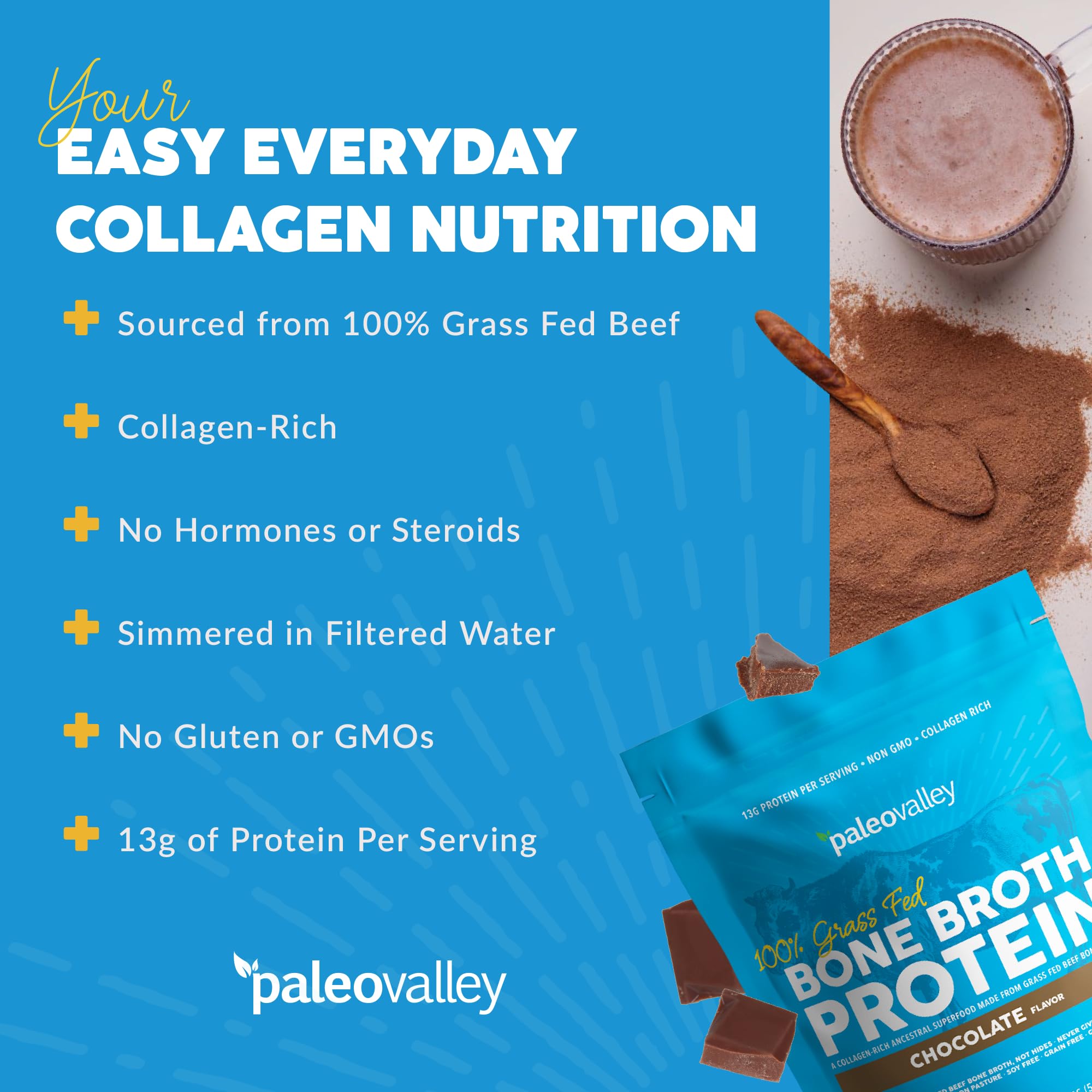 Paleovalley 100% Grass Fed Bone Broth Protein Powder - Chocolate - Rich in Collagen Paleovalley buy supplements canada