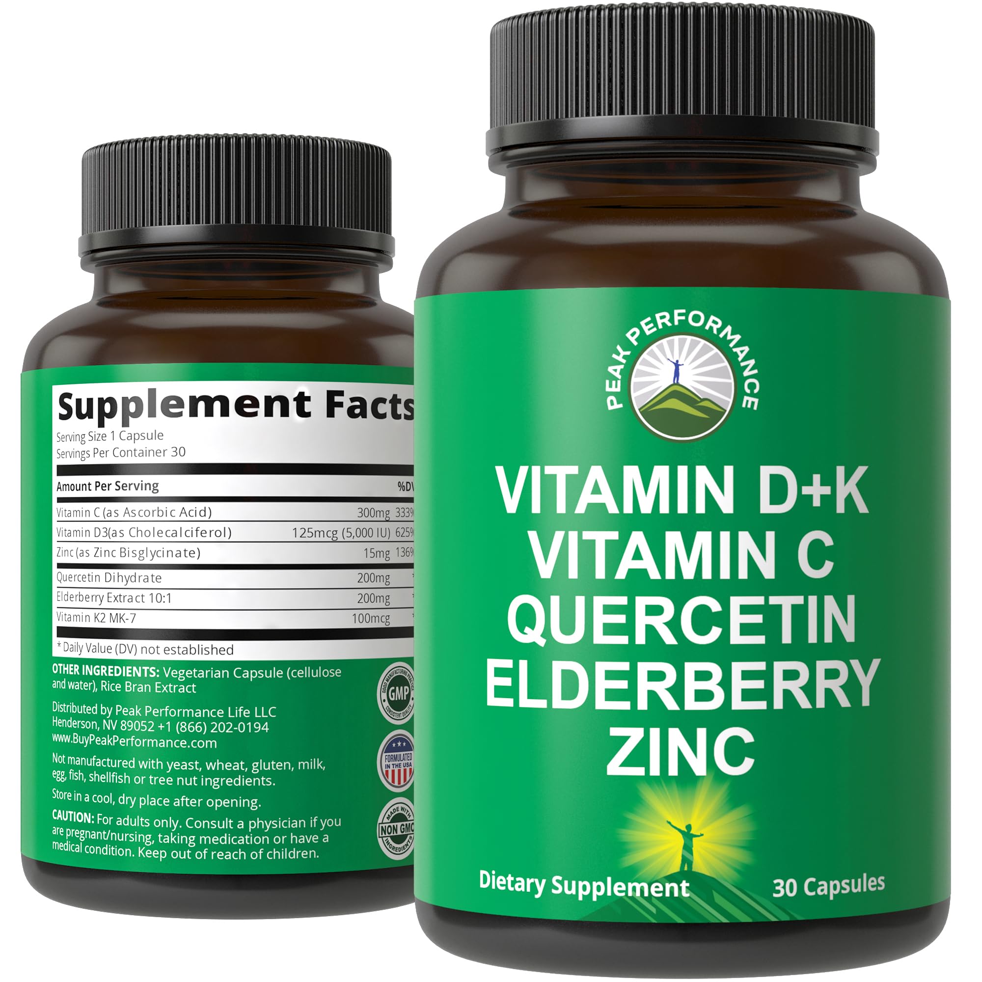 Immune Support Supplement with 6 Top Ingredients. Vitamin D3 K2 + Vitamin C + Elderberry + Zinc + Quercetin. Includes 5000 IU Vitamin D. Immunity Capsules. Supplements for Women and Men Peak Performance buy supplements canada