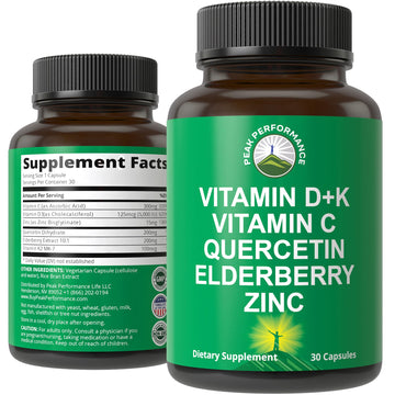 Immune Support Supplement with 6 Top Ingredients. Vitamin D3 K2 + Vitamin C + Elderberry + Zinc + Quercetin. Includes 5000 IU Vitamin D. Immunity Capsules. Supplements for Women and Men Peak Performance buy supplements canada