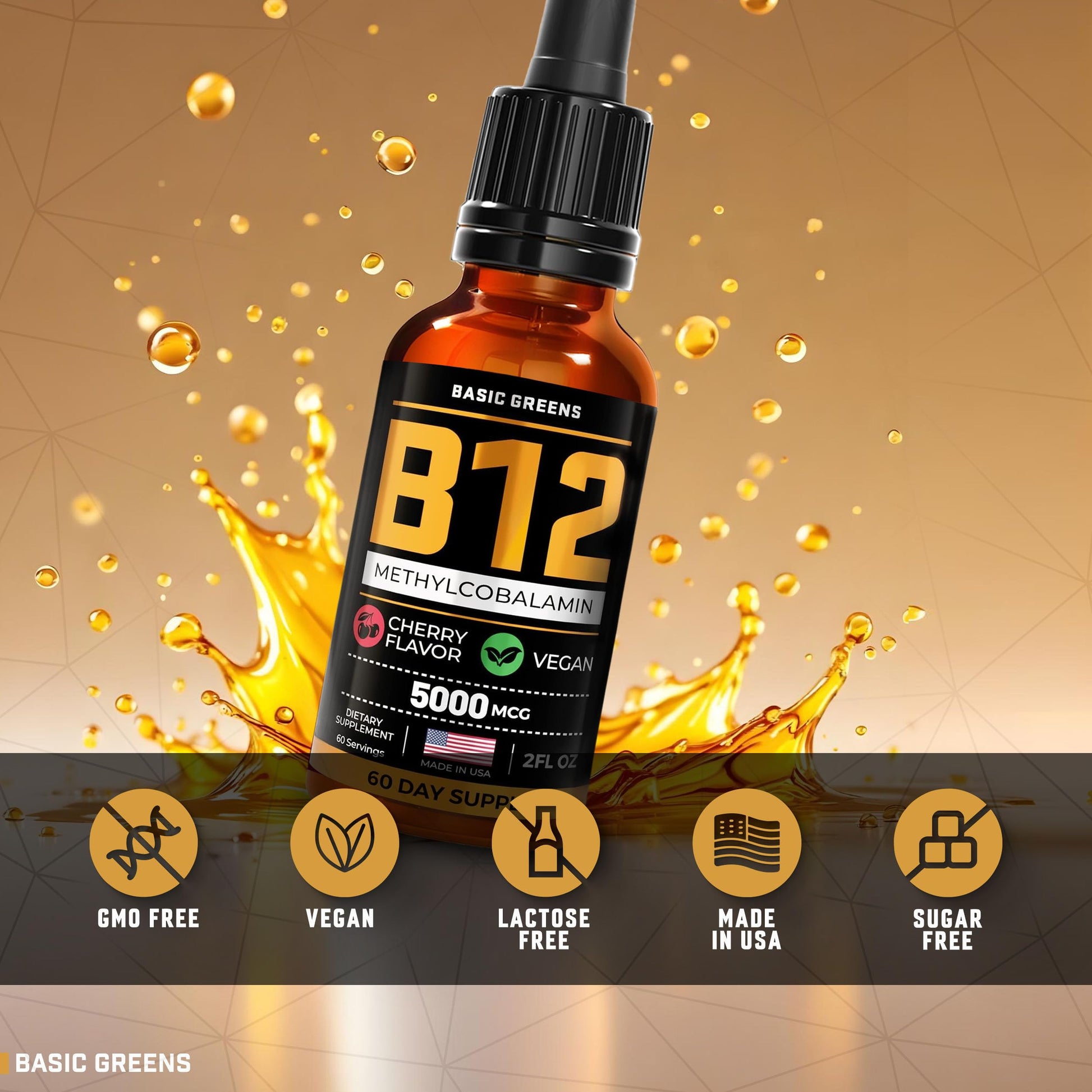 Vitamin B12 Sublingual Liquid Drops 5000 mcg – Vegan Methyl B-12 Supplement for Energy & Focus – B 12 Vitamin for Women & Men BASIC GREENS buy supplements canada