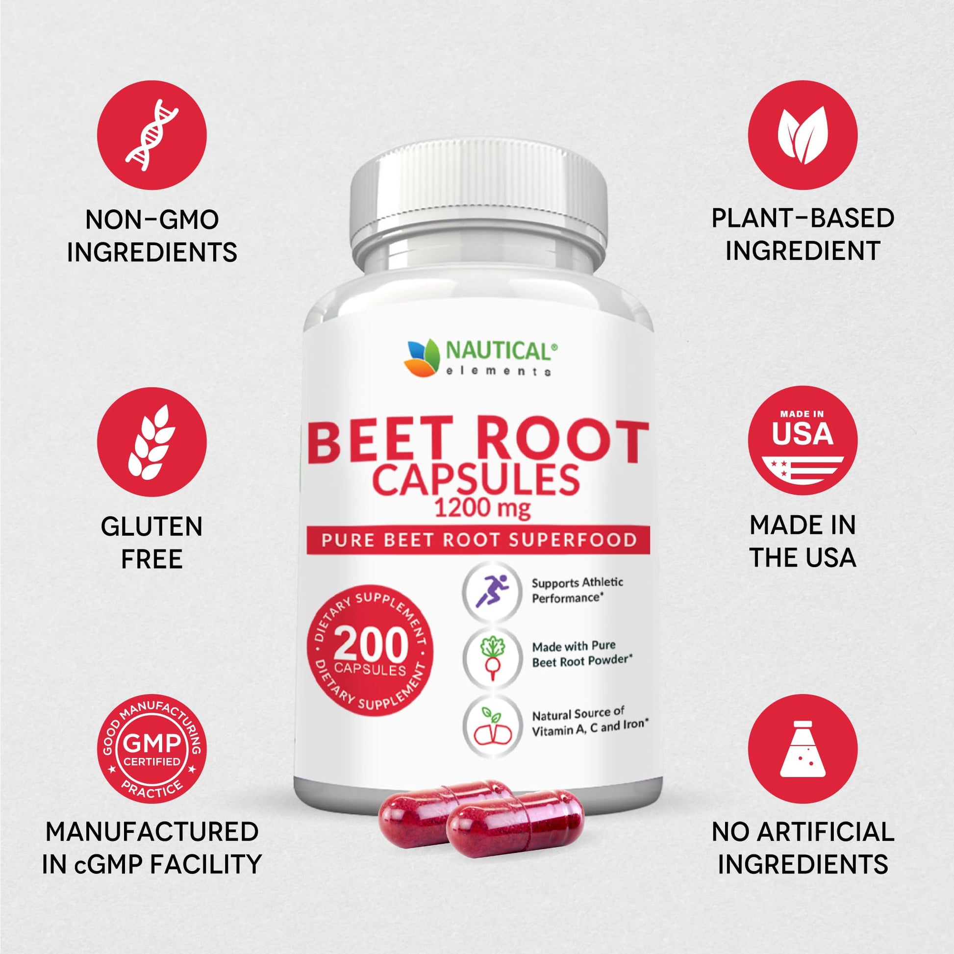 Beet Root Capsules - 1200mg Per Serving - 200 Beet Root Powder Capsules - Beetroot Powder Supports Blood Pressure, Athletic Performance, Digestive Nautical Elements buy supplements canada