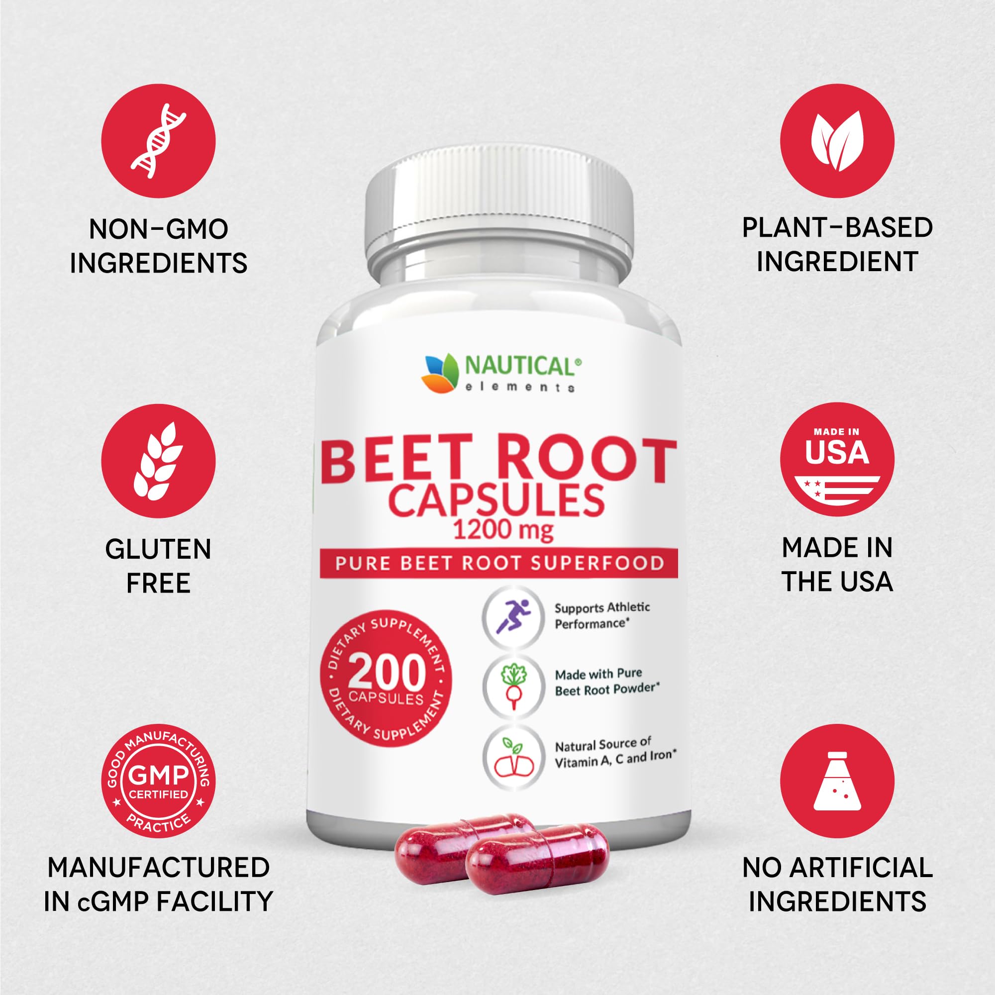 Beet Root Capsules - 1200mg Per Serving - 200 Beet Root Powder Capsules - Beetroot Powder Supports Blood Pressure, Athletic Performance, Digestive Nautical Elements buy supplements canada