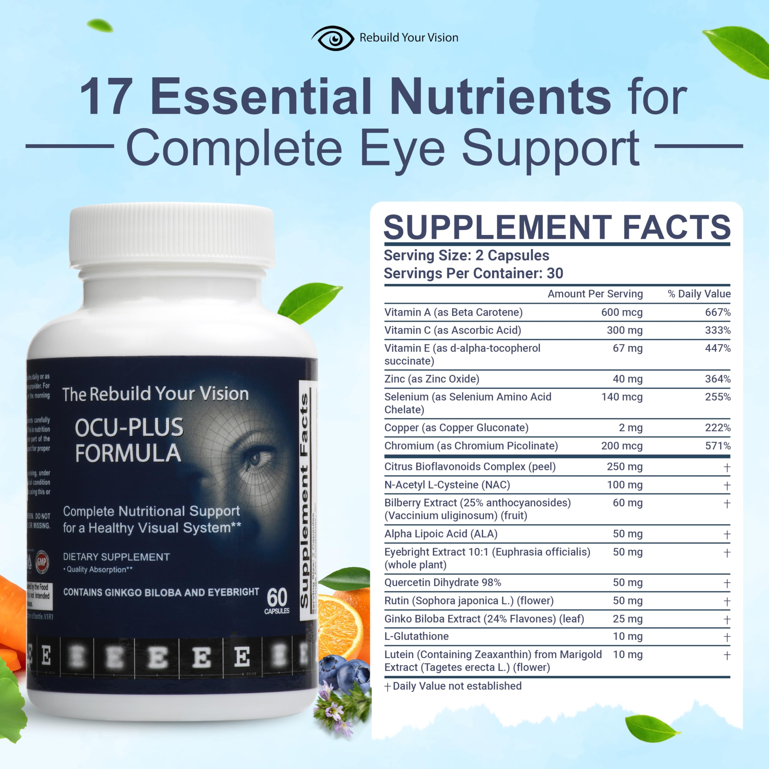 Rebuild Your Vision Ocu-Plus Formula – Eye Health Supplement with Lutein & Zeaxanthin – Supports Visual Clarity, Night Vision & Macular Health – with Bilberry, Ginkgo Biloba & NAC – 60 Capsules Rebuild Your Vision buy supplements canada