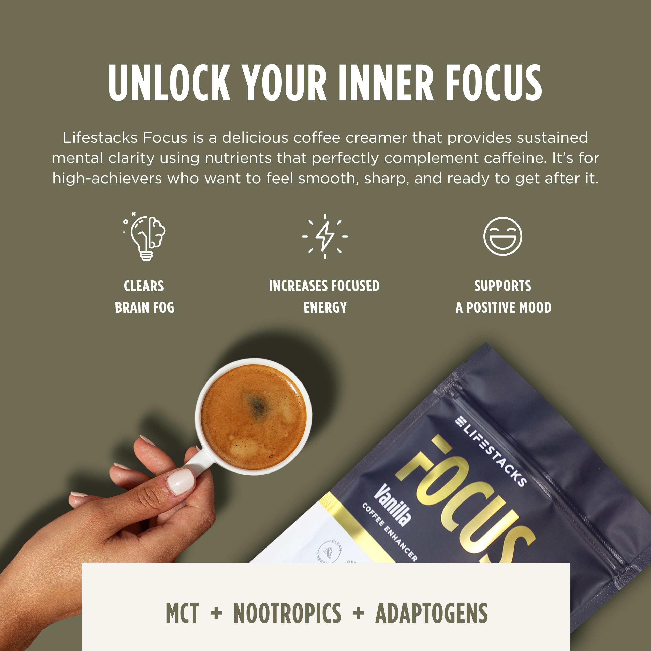 LIFESTACKS Focus Coffee Creamer for Energy & Clarity - MCT Powder + Nootropics + Adaptogens - Boost Productivity Without Jitters or Crash - Keto, Vegan, 0 Sugar - with Taurine, L-Tyrosine, Rhodiola LIFESTACKS buy supplements canada