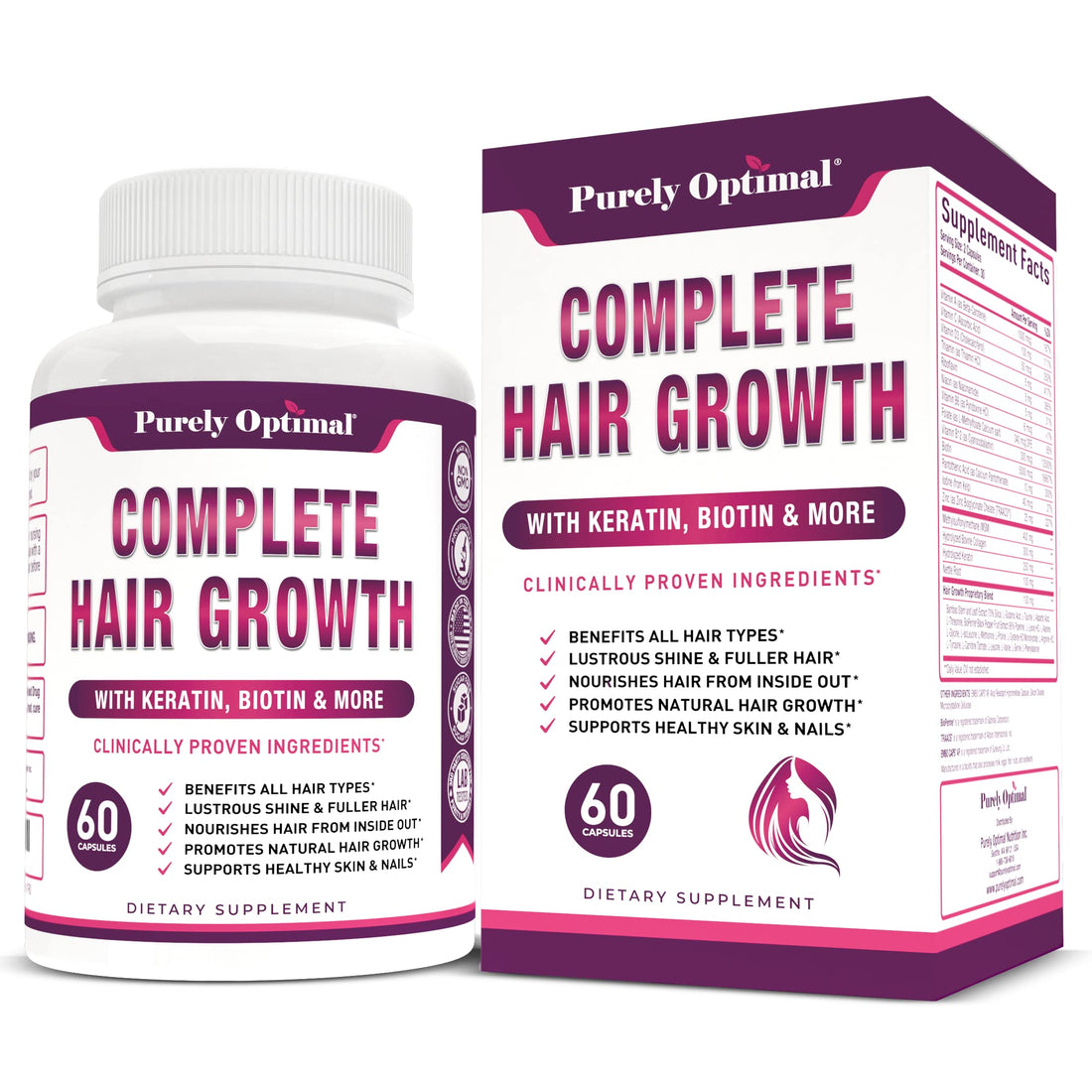 Premium Hair Growth for Women & Men - Hair Growth Vitamins w/ Biotin & Keratin Purely Optimal buy supplements canada