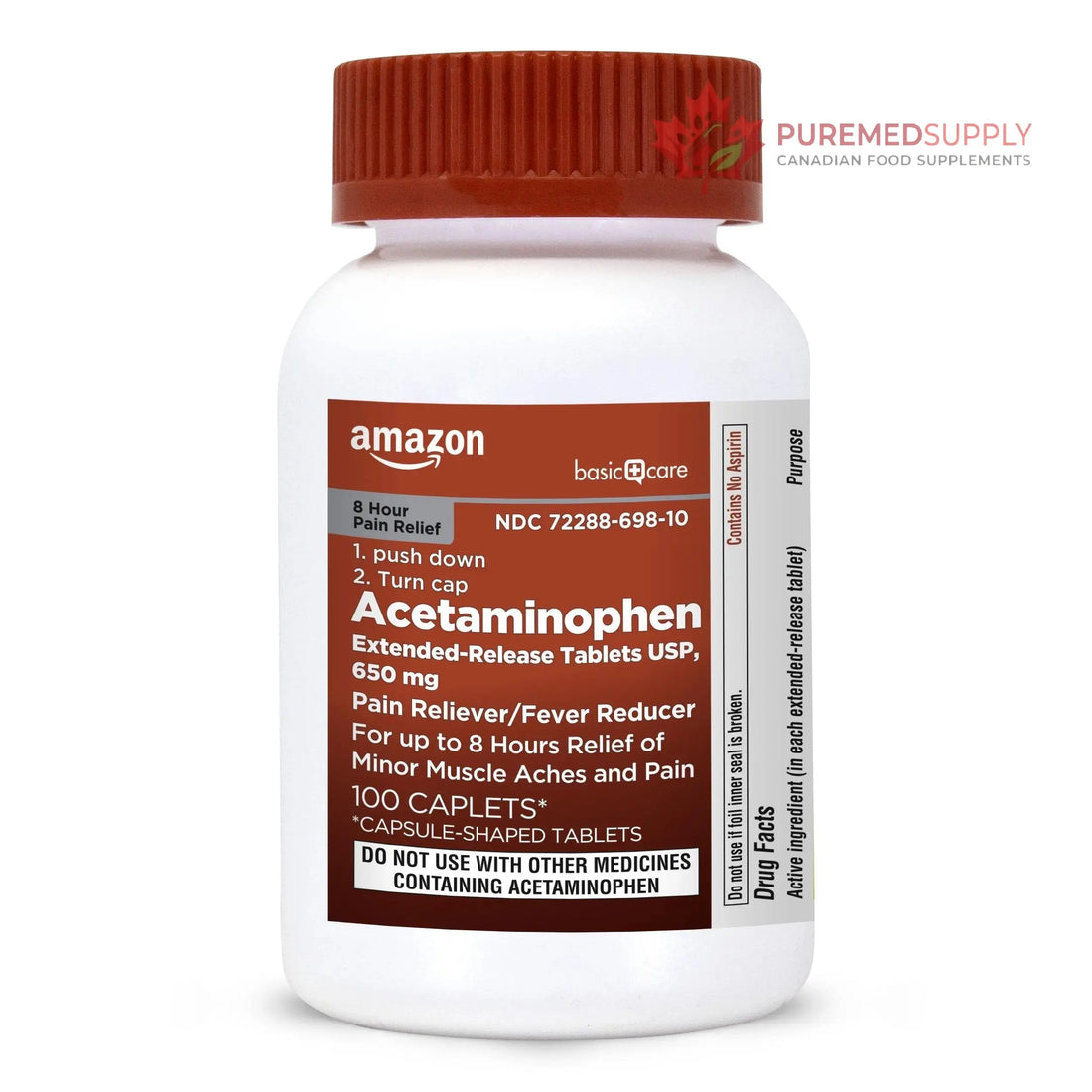 Amazon Basic Care Acetaminophen Extended-Release Tablets, 650 mg, Pain Reliever, Fever Reducer, 8 Hour Relief, 100 Count Amazon Basic Care buy supplements canada