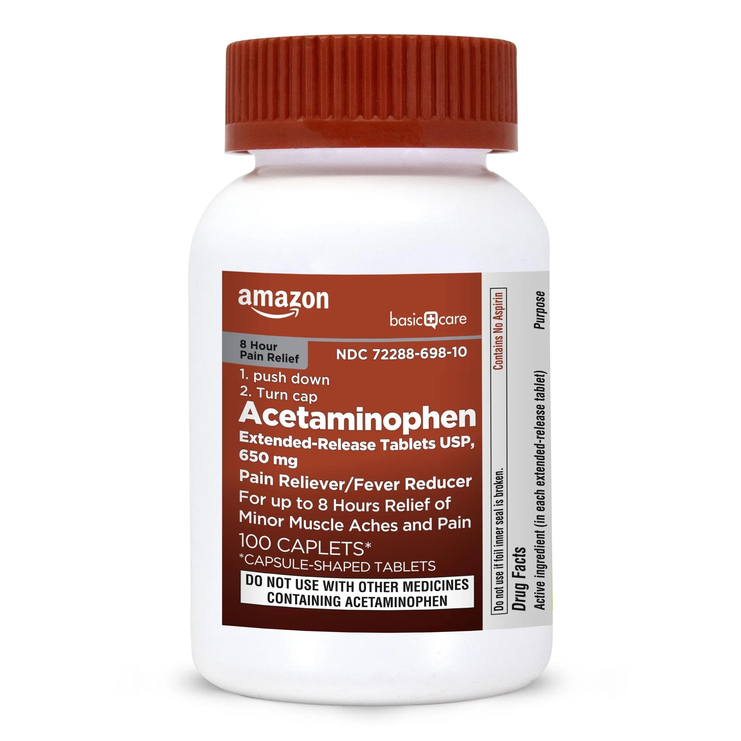 Amazon Basic Care Acetaminophen Extended-Release Tablets, 650 mg, Pain Reliever, Fever Reducer, 8 Hour Relief, 100 Count Amazon Basic Care buy supplements canada