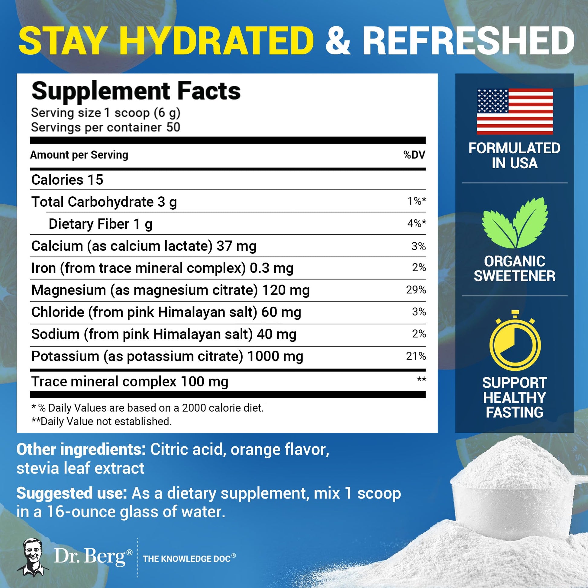 Dr. Berg Zero Sugar Hydration Keto Electrolyte Powder - Enhanced w/ 1000 mg of Potassium & Real Pink Himalayan Salt (NOT Table Salt) - Orange Flavor Hydration Drink Mix Supplement - 50 Servings Dr. Berg Nutritionals buy supplements canada