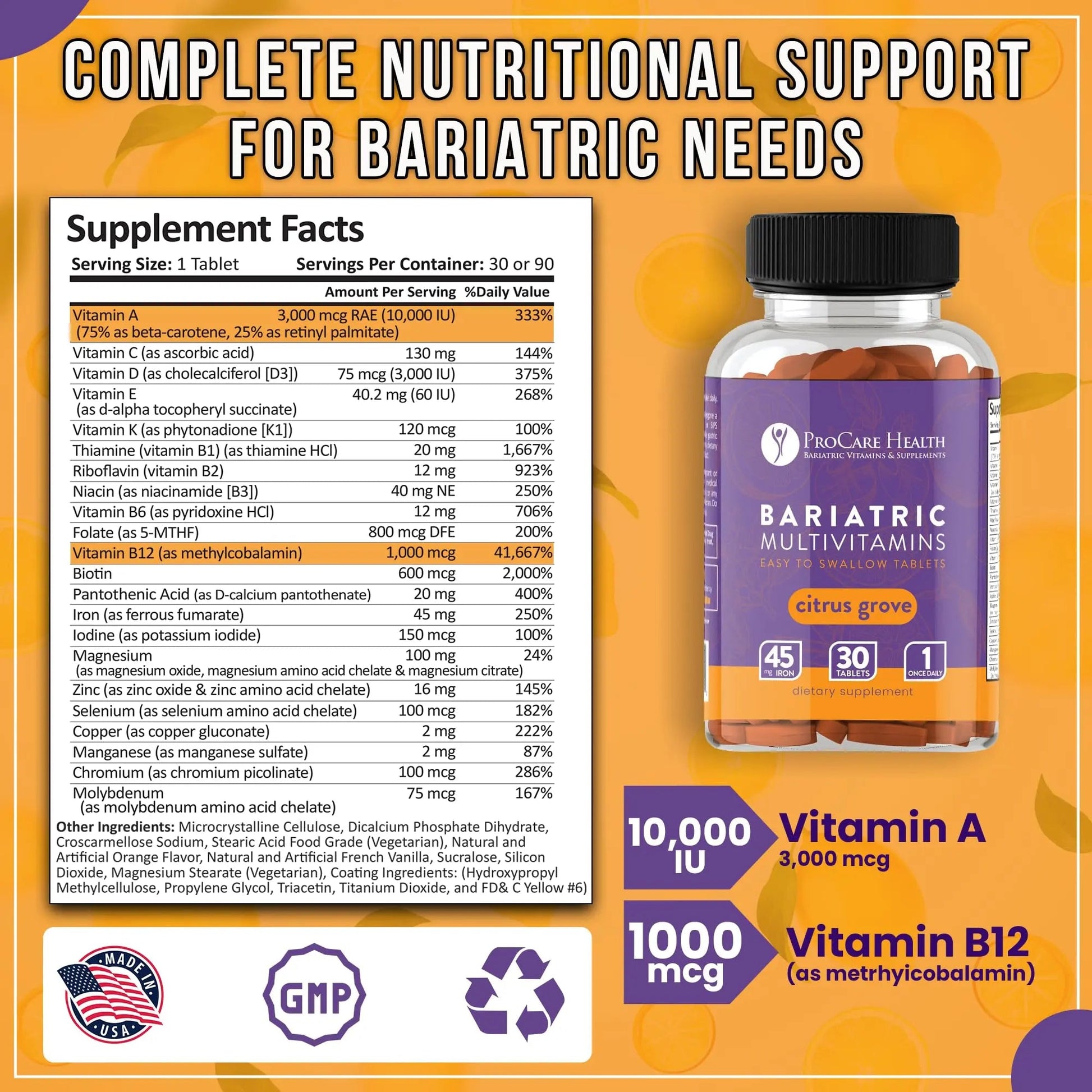 Procare Health Bariatric Multivitamin with Iron 45mg Easy to Swallow 30 Tablets - Post Op Bariatric Vitamins for Gastric Bypass Pills ProCare Health buy supplements canada
